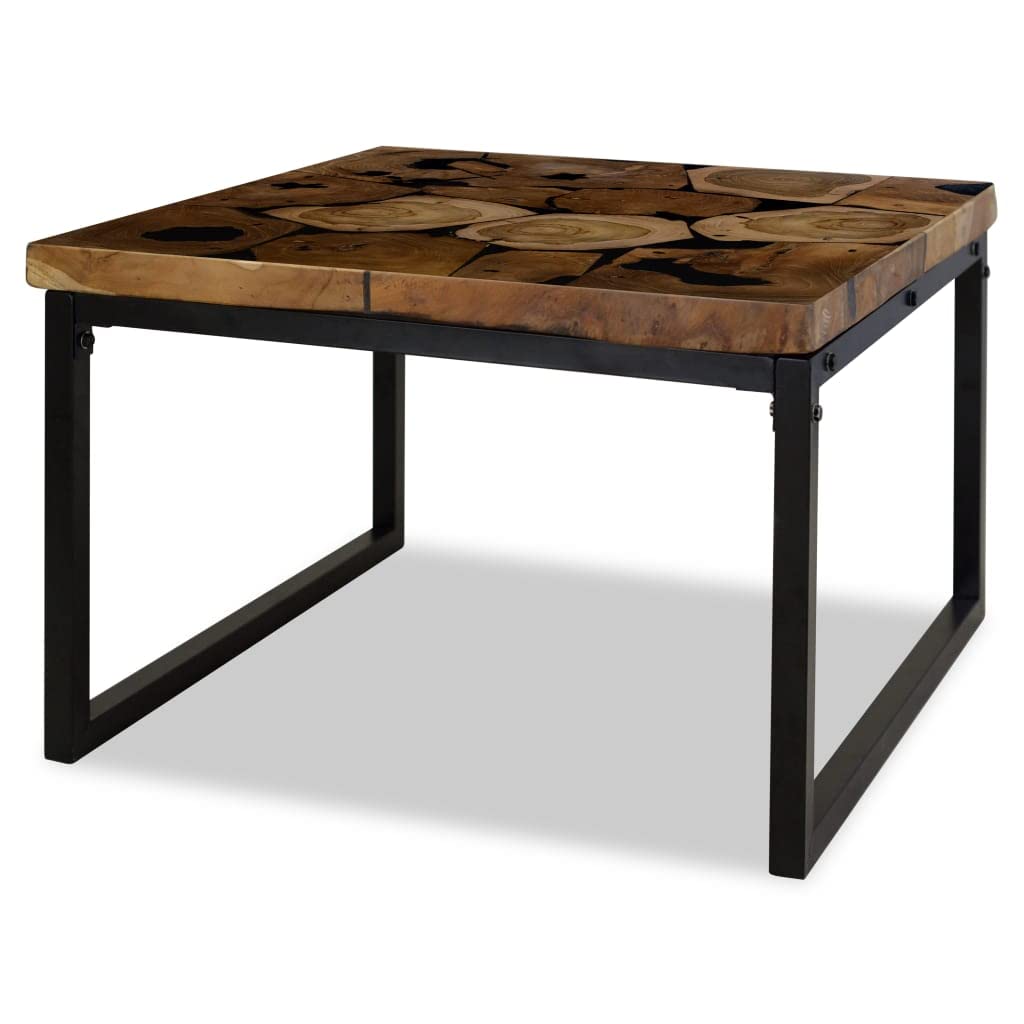 Industrial Style Cocktail Table - Farmhouse Coffee Table with Teak Resin Top, 23.6x23.6x15.7 Inches - Perfect for Living Room, Dining Area & Home Decor | Great as Side Table, Couch Table or Centerpiece
