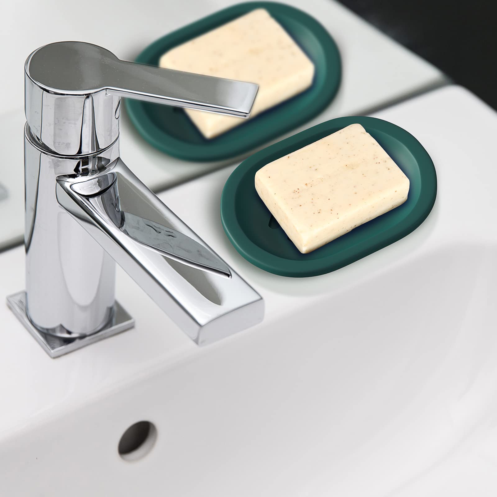 Topsky 2-Pack Plastic Soap Dish with Drip Tray - Double Layer Draining Soap Holder for Shower, Bathroom & Kitchen - Dark Green | Perfect for Bar Soap Storage & Organization in Wet Areas