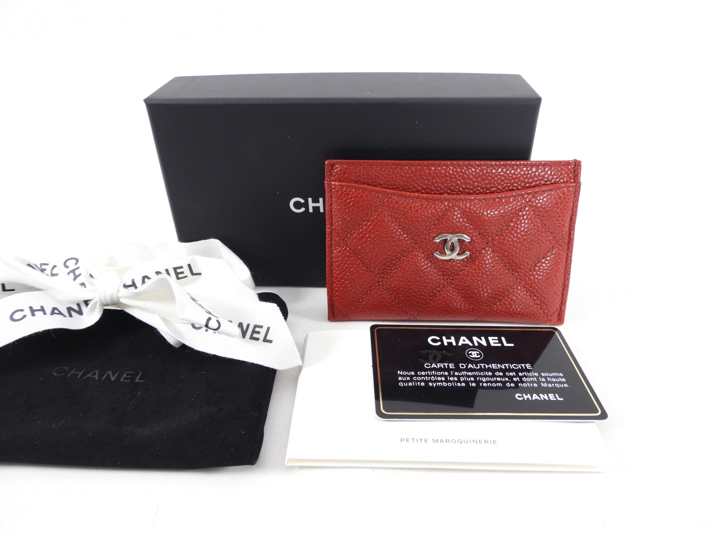Chanel Red Classic Caviar Quilted Leather O-Card Wallet - Luxury Compact Card Holder for Everyday Use & Travel Essentials