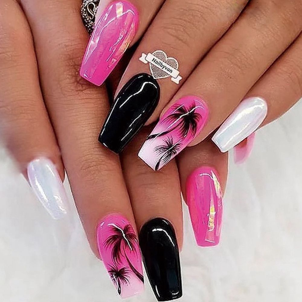 24pcs Long Ballerina French False Nails with Love Heart Design, Green Halo & Gold Thread - Full Cover Press on Nail Tips for Parties, Weddings & Special Occasions