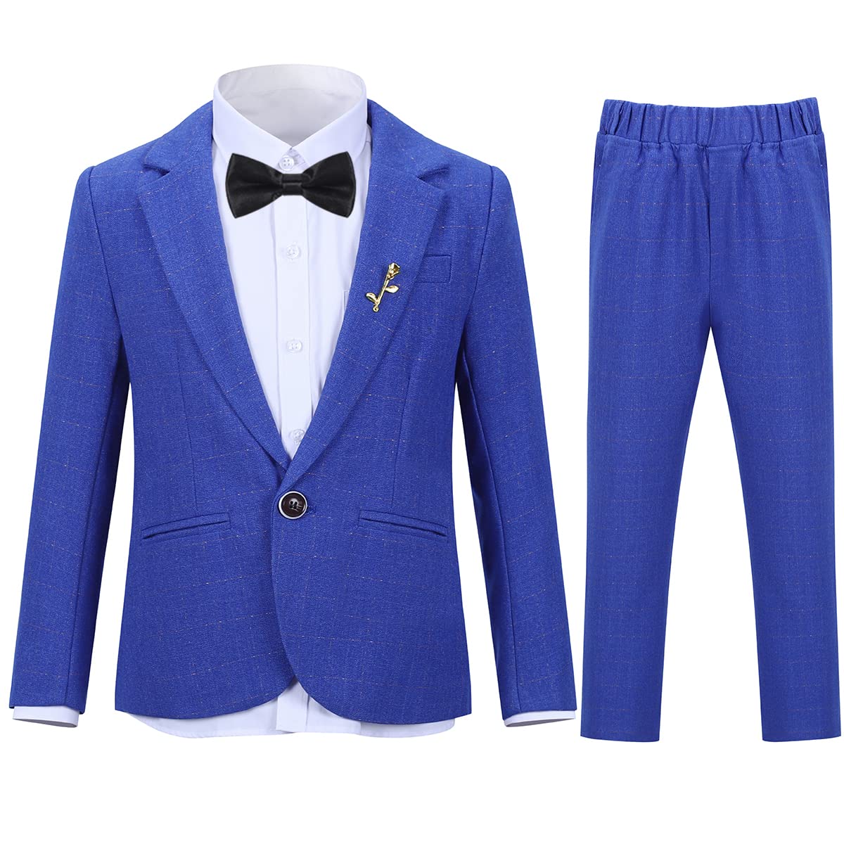 SWOTGdoby Boys Formal Plaid Suit 2-Piece Set - Cotton Blazer & Pants with Brooch for Teens | School Dance, Wedding, Special Occasions