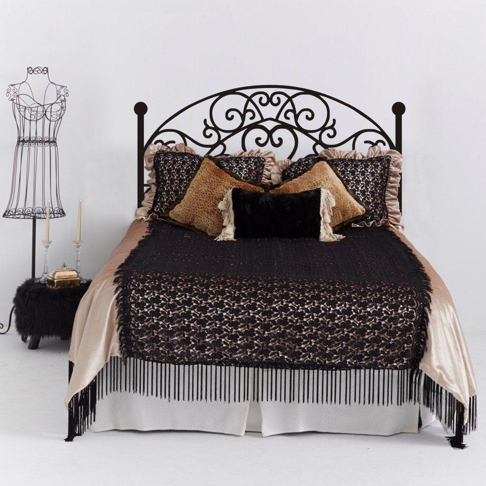 King Size Black Square Flower Plant Headboard Wall Decal - Shabby Chic Bedroom Wall Sticker for Home Decor & Nursery Room Design