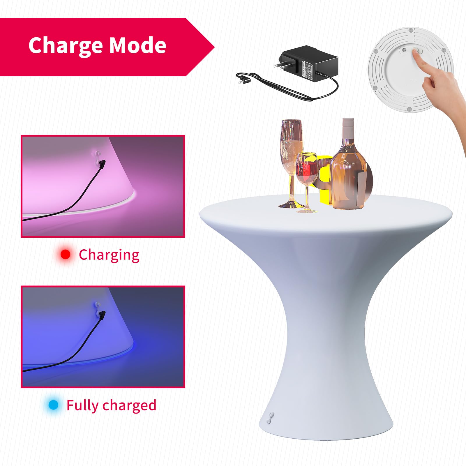 MUZZ 16-Color LED Cocktail Table with Remote - Waterproof Rechargeable Light Up Pub Table for Home Bar, Nightclub & Outdoor Parties | Perfect for Patio, Lounge & Entertainment Spaces (Hourglass Design)