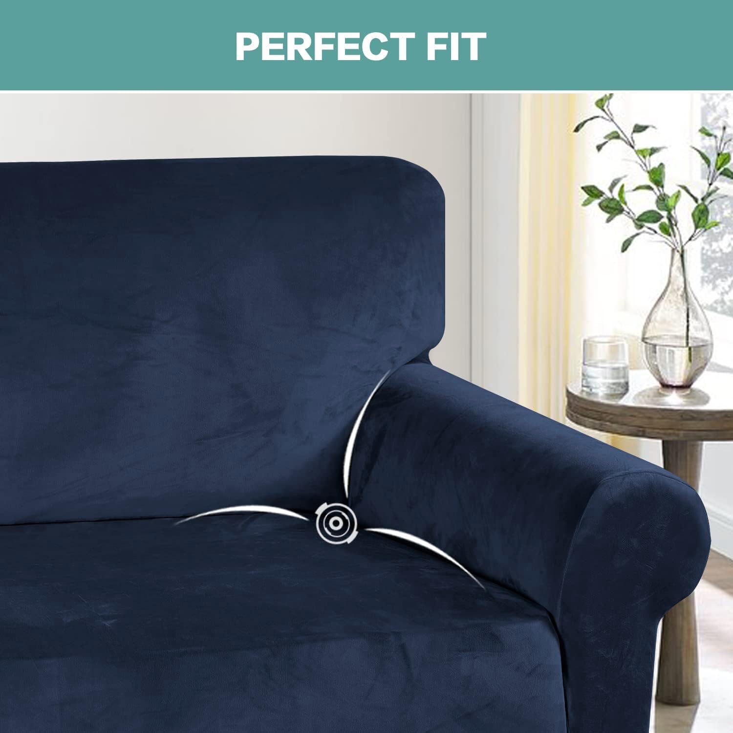 **Luxury Turquoise Velvet Stretch Sofa Cover for 3-Cushion Couches - Oversized Non-Slip Elastic Slipcover, Soft Fabric (XL, Navy Blue) - Perfect for Living Room, Home Decor & Pet-Friendly Furniture Protection**