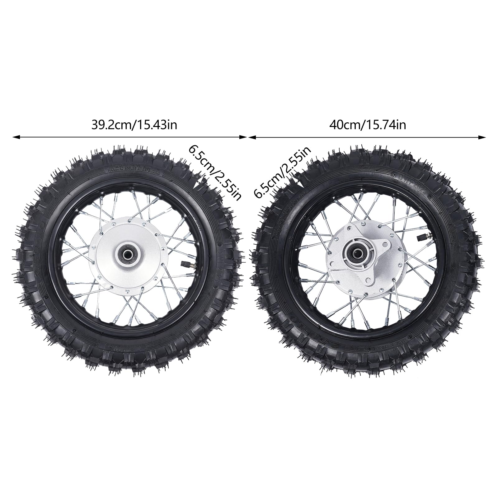 Alloy Front & Rear Wheel Set 2.50-10 for Honda CRF50 XR50 BBR KLX Dirt Bikes - 2.5-10 Tire Rim with Drum Brake, Chain & Chain Plate - Perfect for Pit Bike Racing & Off-Road Trail Riding