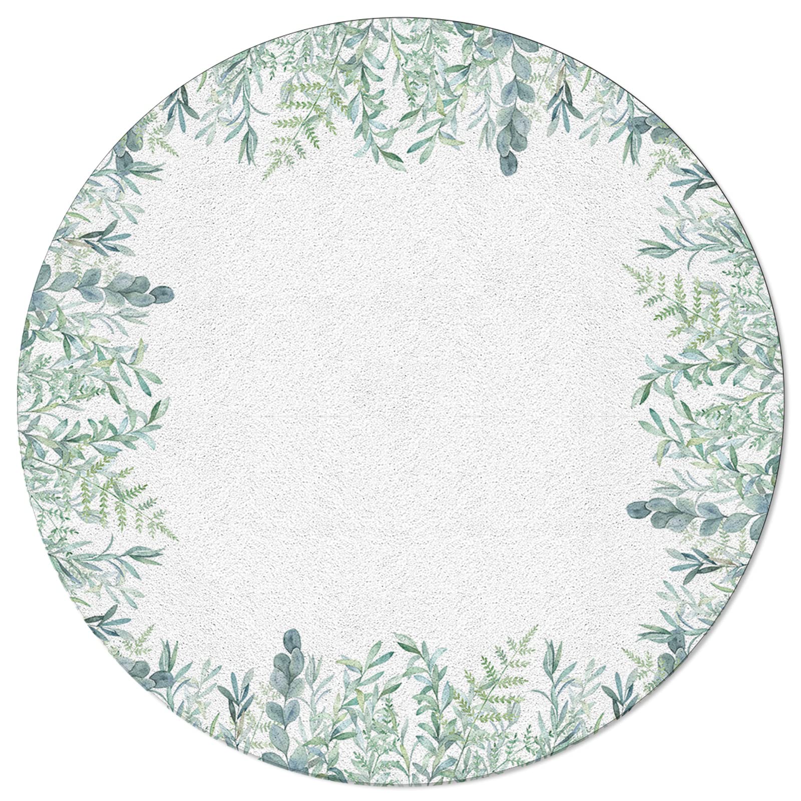 5 ft Round Fluffy Shaggy Rug - Watercolor Green Eucalyptus Leaves Abstract Art Plush Carpet for Bedroom, Living Room, Nursery & Kids Room | Super Soft Comfy Home Decor Rug for Cozy Spaces & Floor Seating Areas