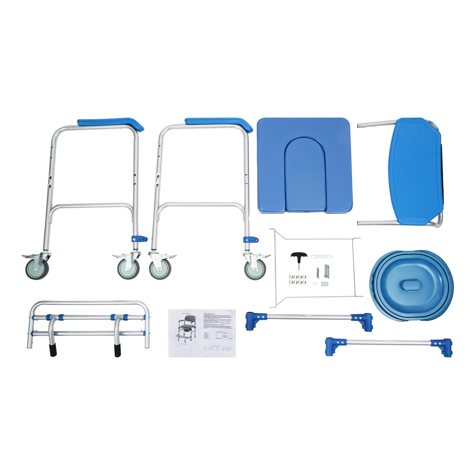 Portable Aluminum Wheelchair Shower Commode Chair with Casters - Lightweight Medical Mobility Aid for Elderly & Disabled - Ideal for Bathroom Safety, Home Care & Assisted Living Facilities