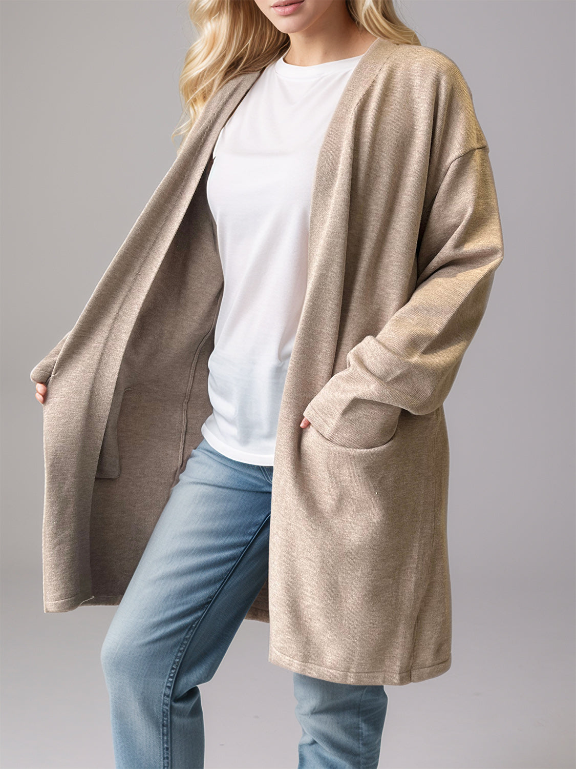 Stylish Open Front Long Sleeve Cardigan with Pockets - Cozy Fall & Winter Layering Essential for Women