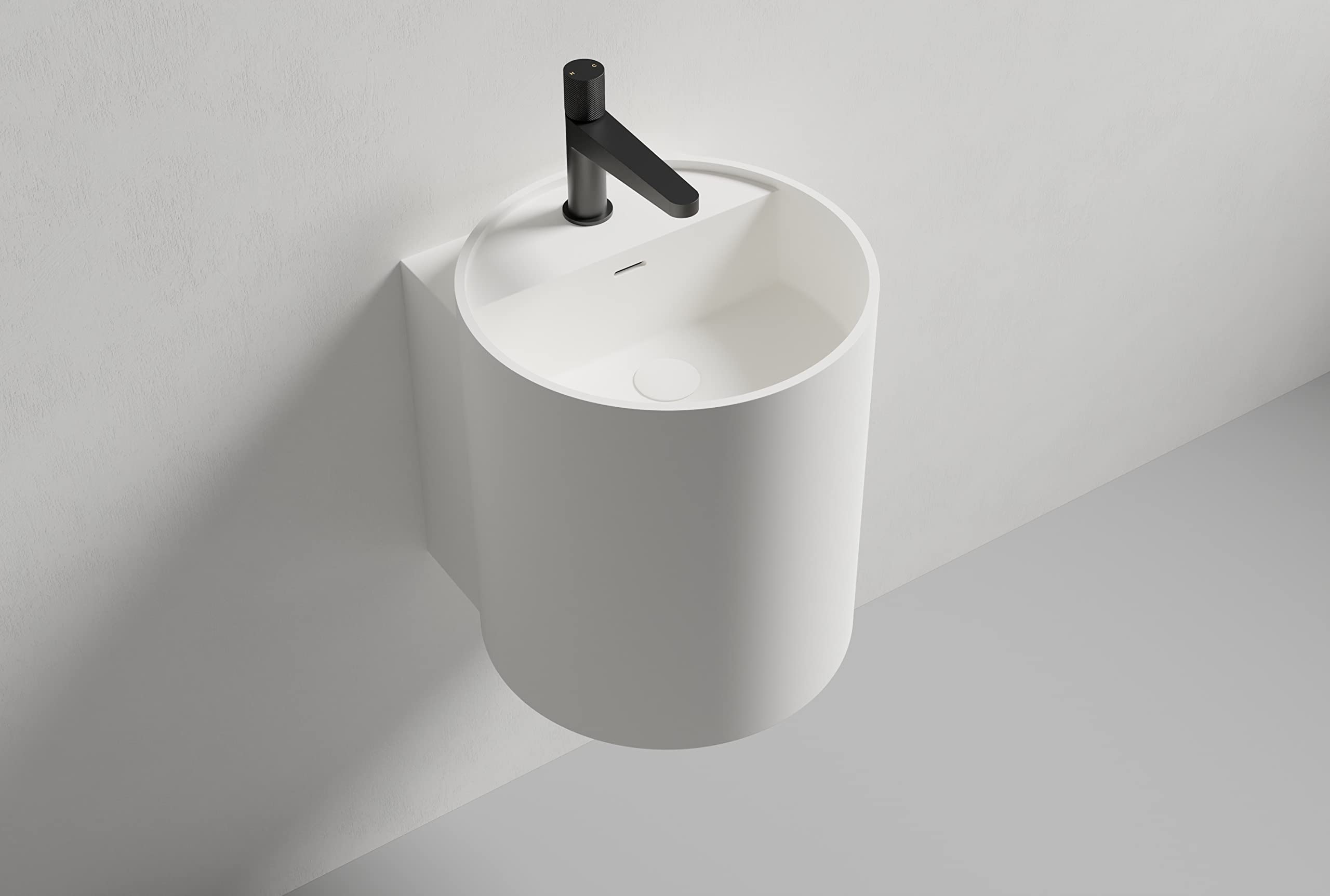 NT2440 Solid Stone Wall-Mounted Sink - 40 x 42 x 45 cm - Matte White, Pop-Up Drain - Modern Bathroom Vanity for Small Spaces & Contemporary Homes