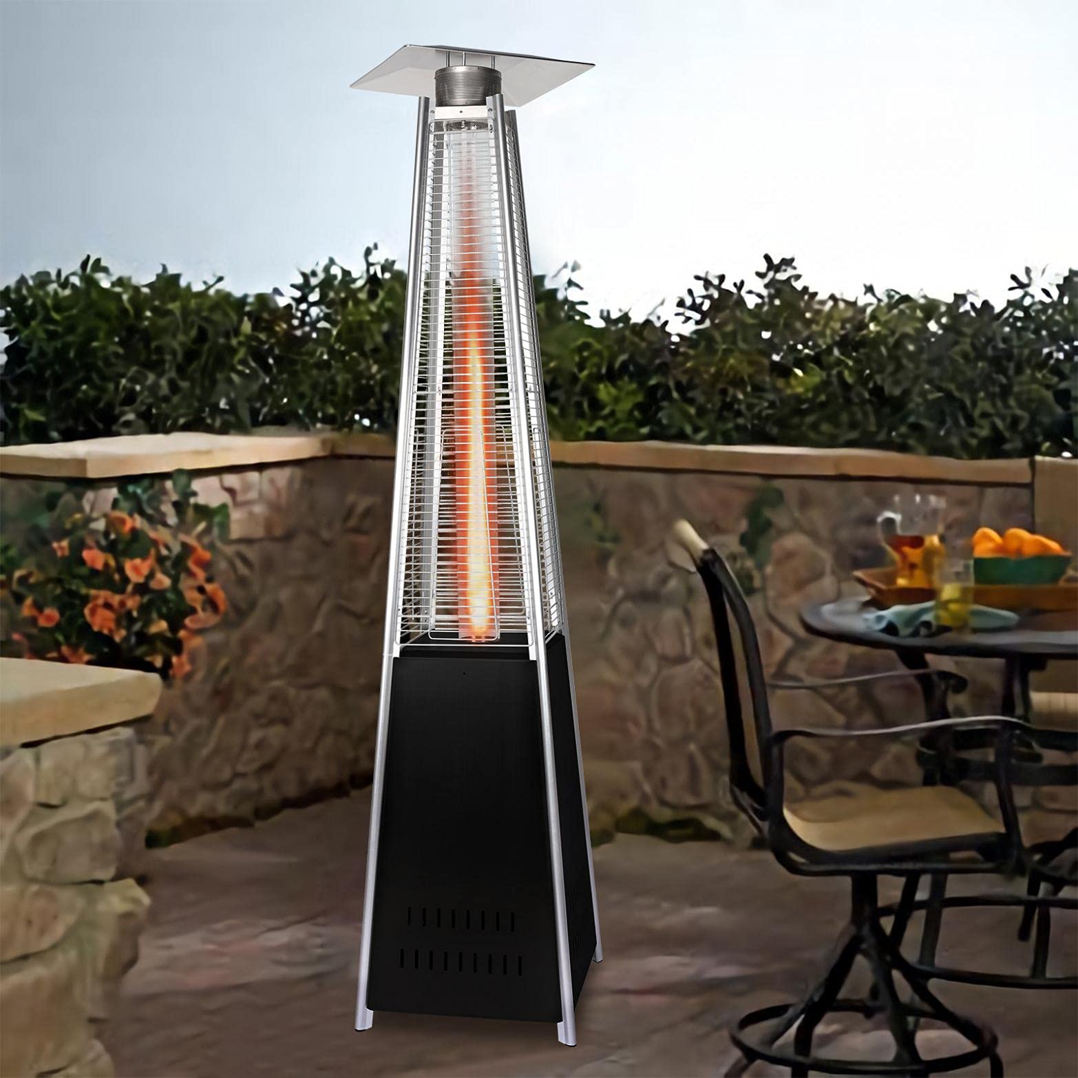 Hampton Bay 42,000 BTU Natural Gas Patio Heater - Outdoor Greenhouse Heater with Solar Powered Gas Lamp for Commercial & Residential Use - Perfect for Patios, Gardens, Restaurants, and Outdoor Events