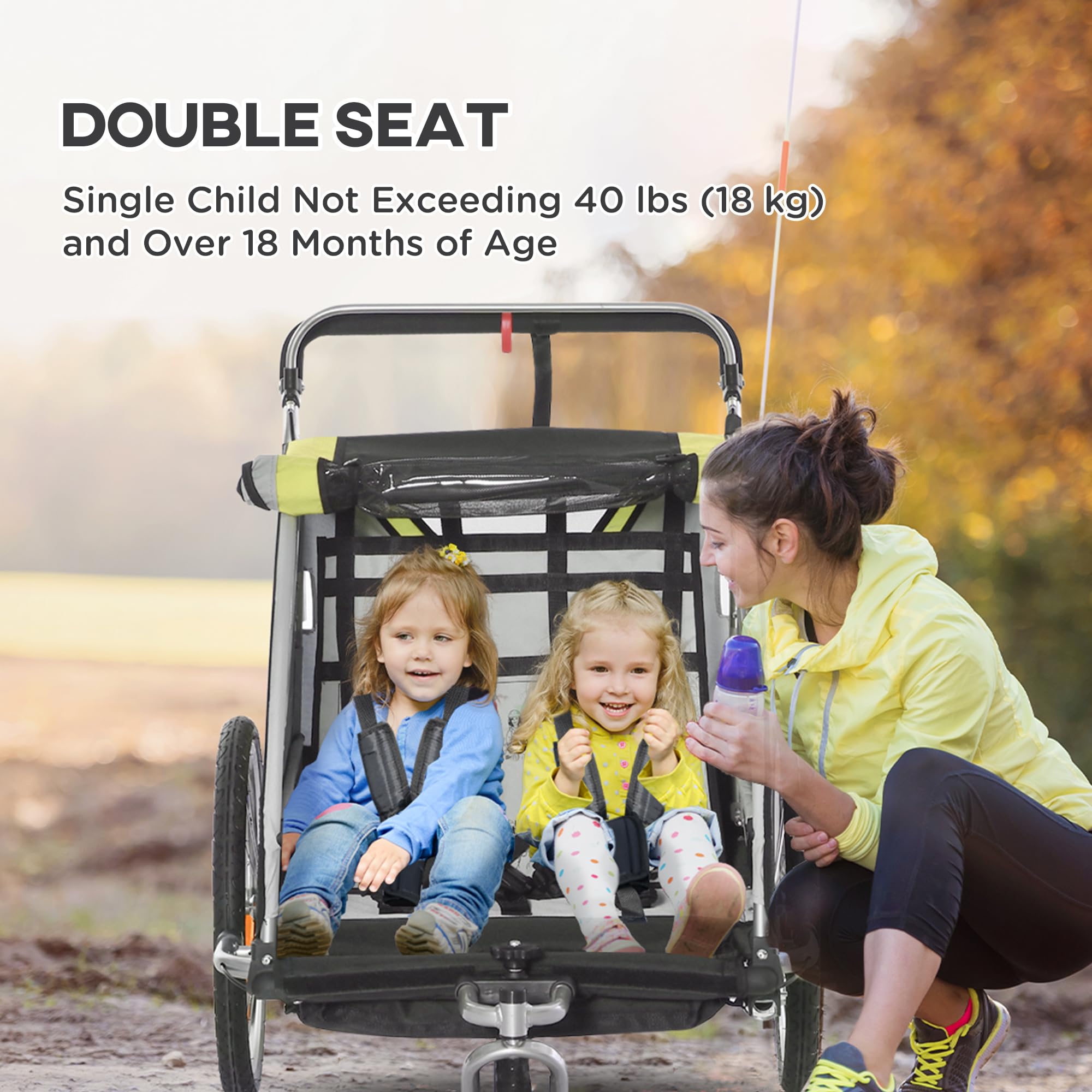 **Aosom 2-in-1 Double Baby Jogging Stroller & Bike Trailer for Kids & Toddlers – Handbrake, 5-Point Harness, Waterproof Cover, Storage Bag, Safety Flag & Reflectors – Perfect for Outdoor Adventures, Running & Biking**