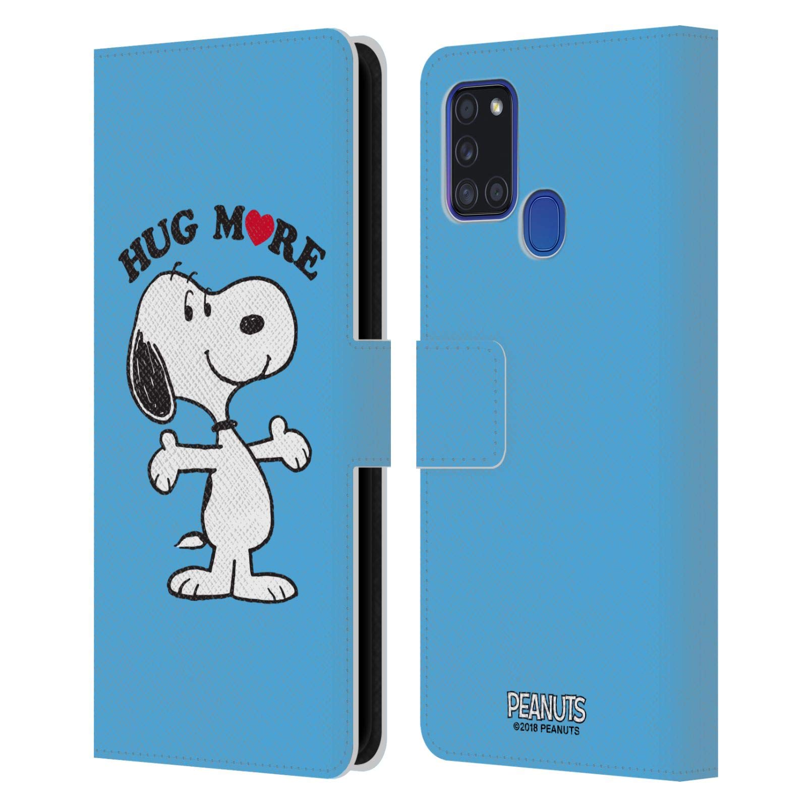 Head Case Designs Officially Licensed Peanuts Snoopy Hug Leather Book Wallet Case Cover for Samsung Galaxy A21s (2020) - Perfect for Work, Travel & Everyday Protection
