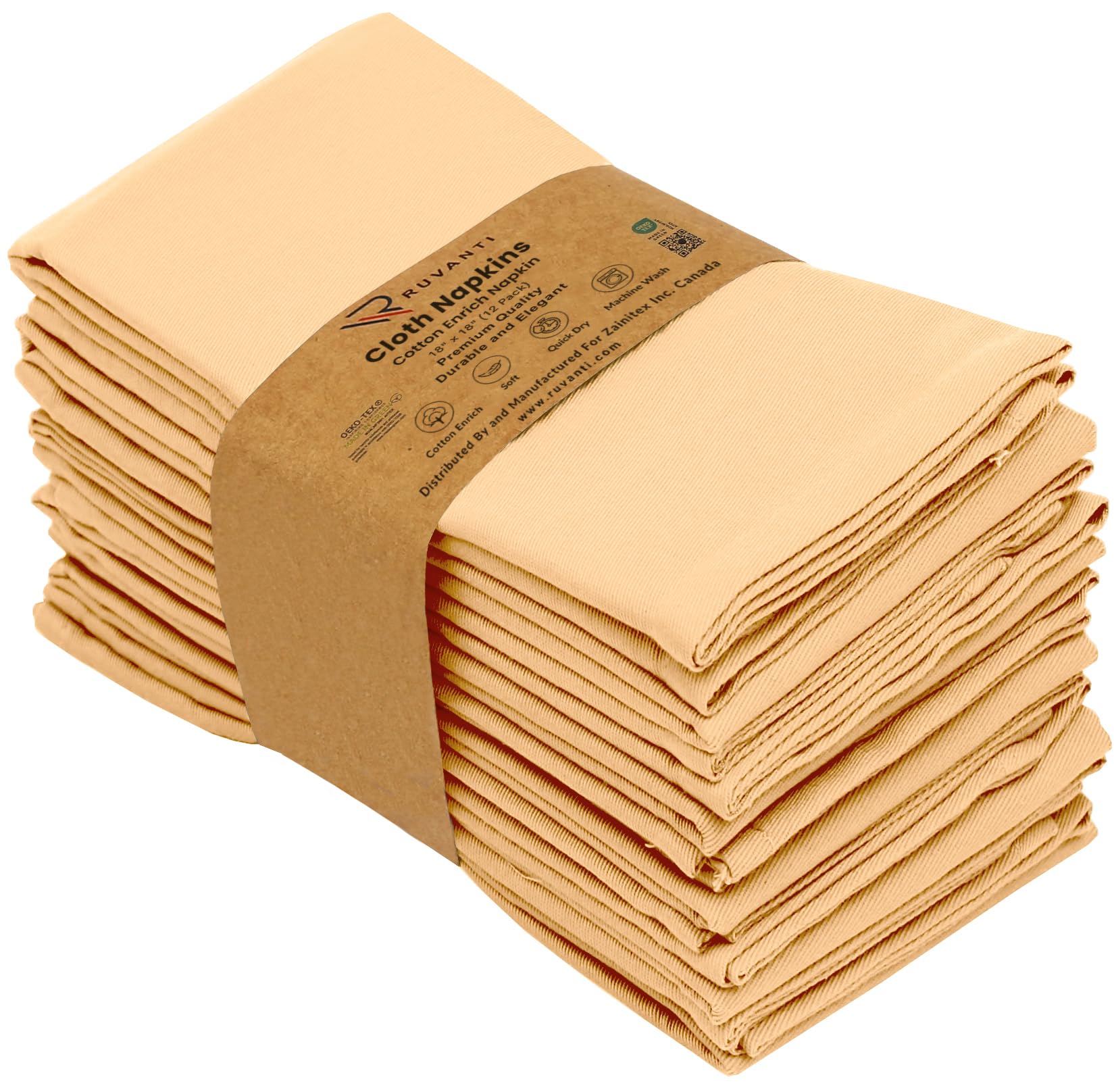 Premium 12-Pack Ruvanti 18x18 Inch Washable Cotton Blend Cloth Napkins - Soft, Durable & Highly Absorbent for Everyday Dining, Parties, Weddings & Restaurants (Yellow Gold) - Elegant Table Setting & Special Occasion Essentials
