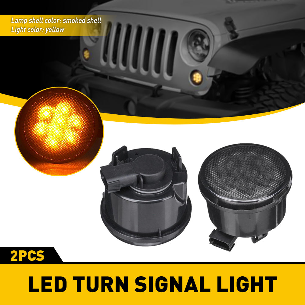 2007-2018 Jeep Wrangler JK Front Grille LED Turn Signal Lights & Side Marker Fender Lights - Amber/White - Not for 2018 JL Model - Upgrade Your Off-Road Vehicle Lighting for Better Visibility