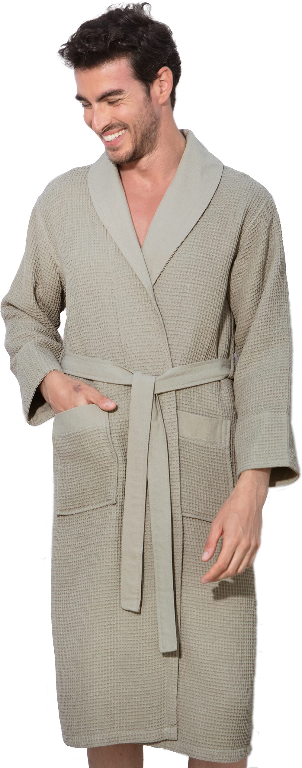 SEYANTE Men's Lightweight Cotton Waffle Weave Robe with Hood - Ultra Soft Full Length Bathrobe for Spa, Sleepwear & Relaxation at Home