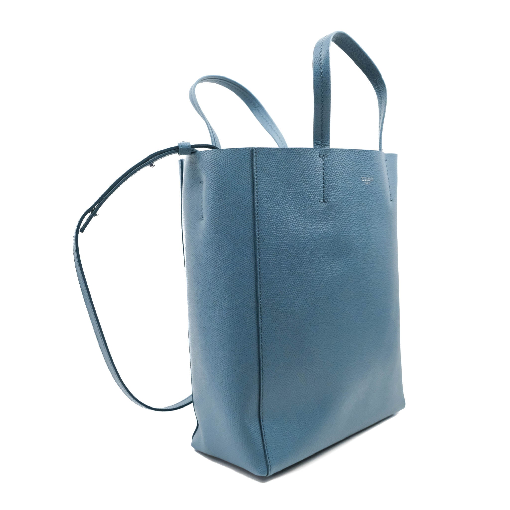 Celine Small Vertical Cabas Tote Bag in Blue Grained Calfskin Leather with Silver Hardware - Perfect for Work, Travel & Everyday Use