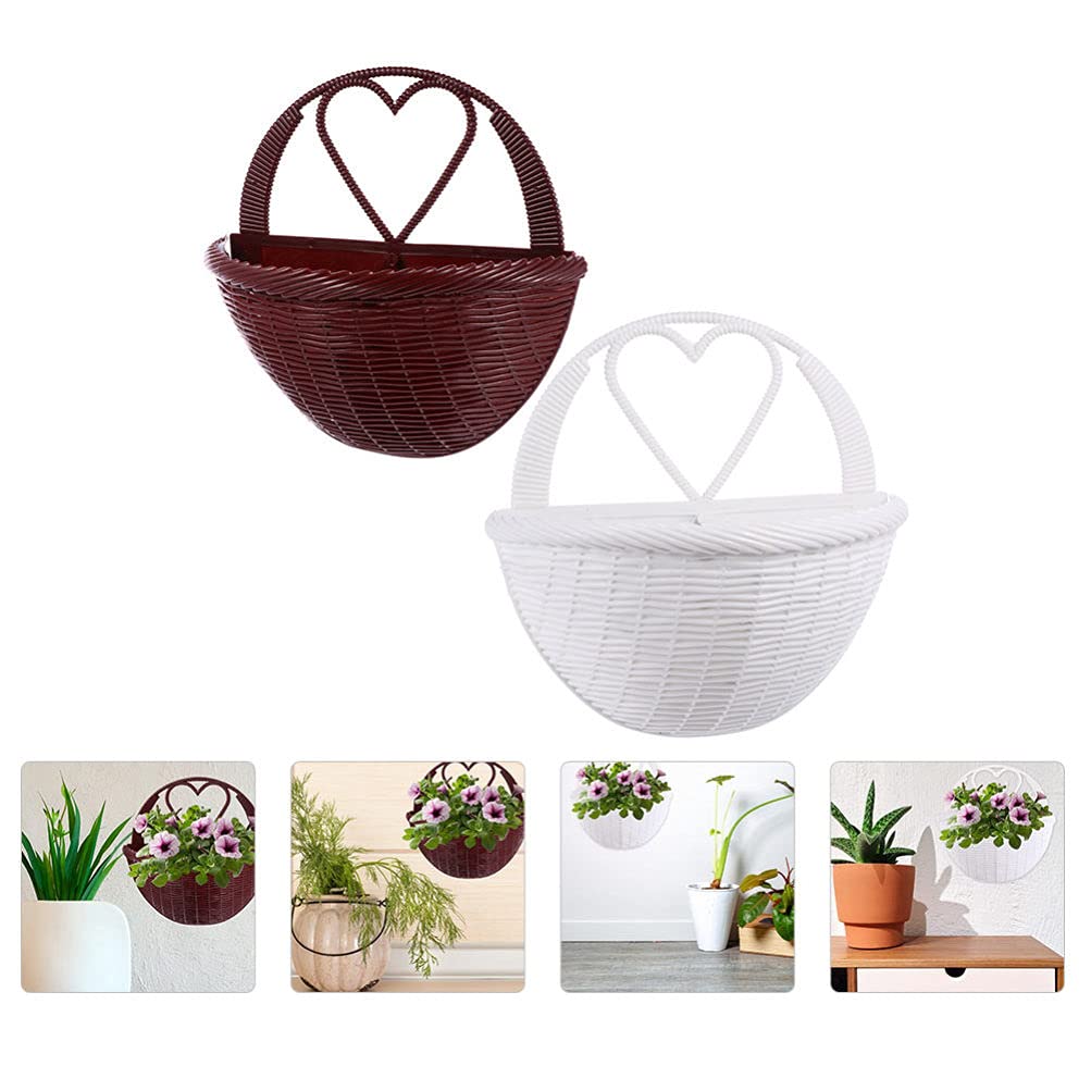 DOITOOL 2-Pack Woven Rattan Wall-Mounted Planters - Rustic Farmhouse Hanging Flower Baskets for Indoor Plants, Home Decor & Wall Plant Holder | Perfect for Living Room, Bedroom, Kitchen & Bathroom Decor