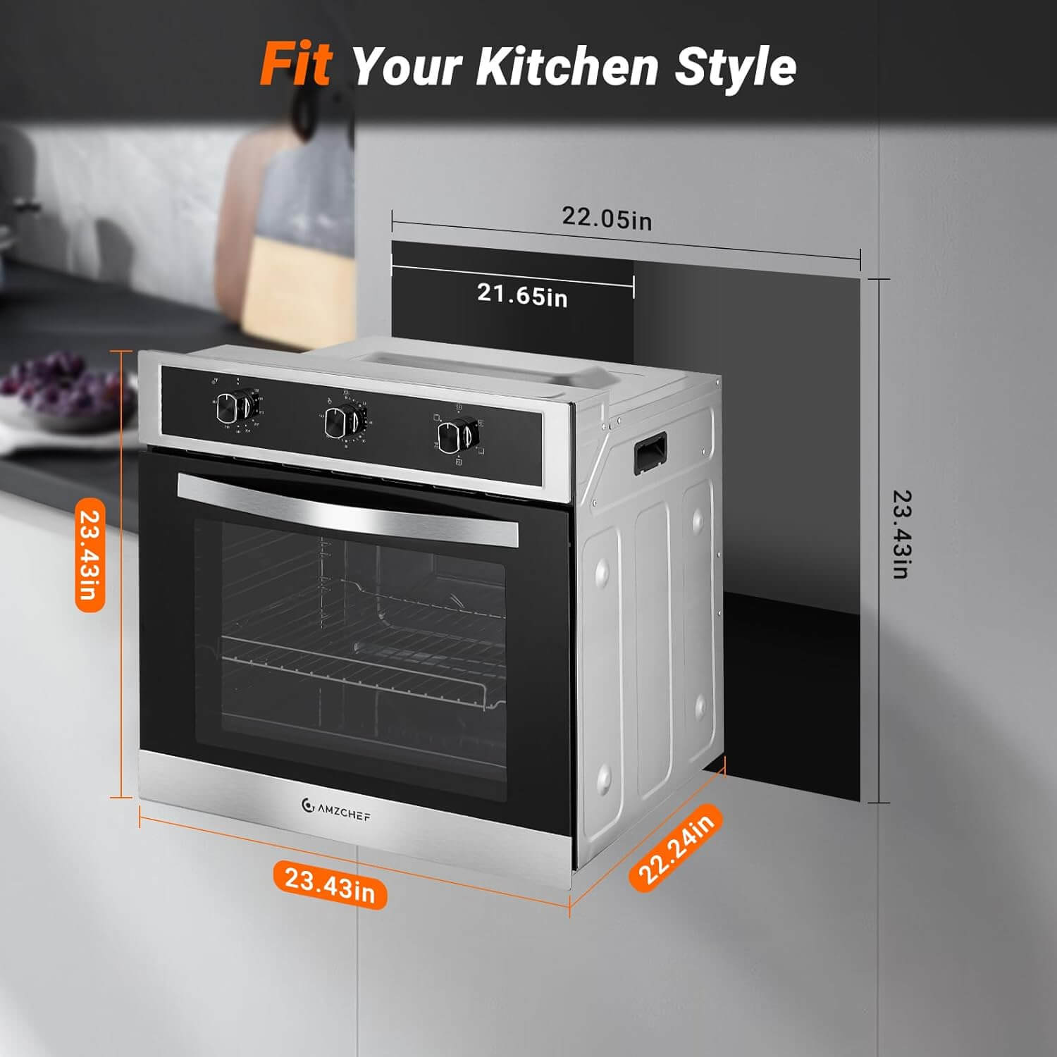 AMZCHEF 24 Inch 2.65 Cu.ft Built-In Electric Wall Oven with 5 Cooking Functions - Perfect for Baking, Roasting & Broiling in Modern Kitchens