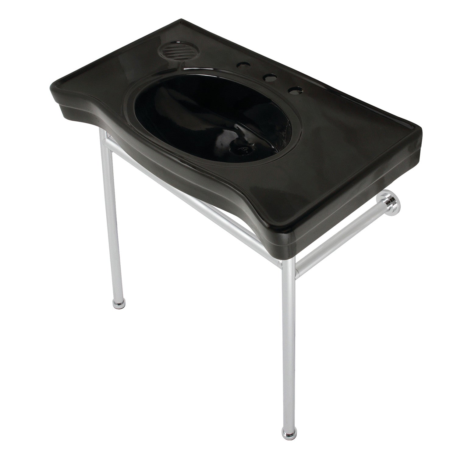 Bristol VPB28140W81K 36 Inch Black Ceramic Bathroom Sink with Polished Chrome Stainless Steel Legs - 8 Inch 3 Hole Faucet Mount Console Sink for Modern Bathroom Vanity, Powder Room, or Guest Bath Installation