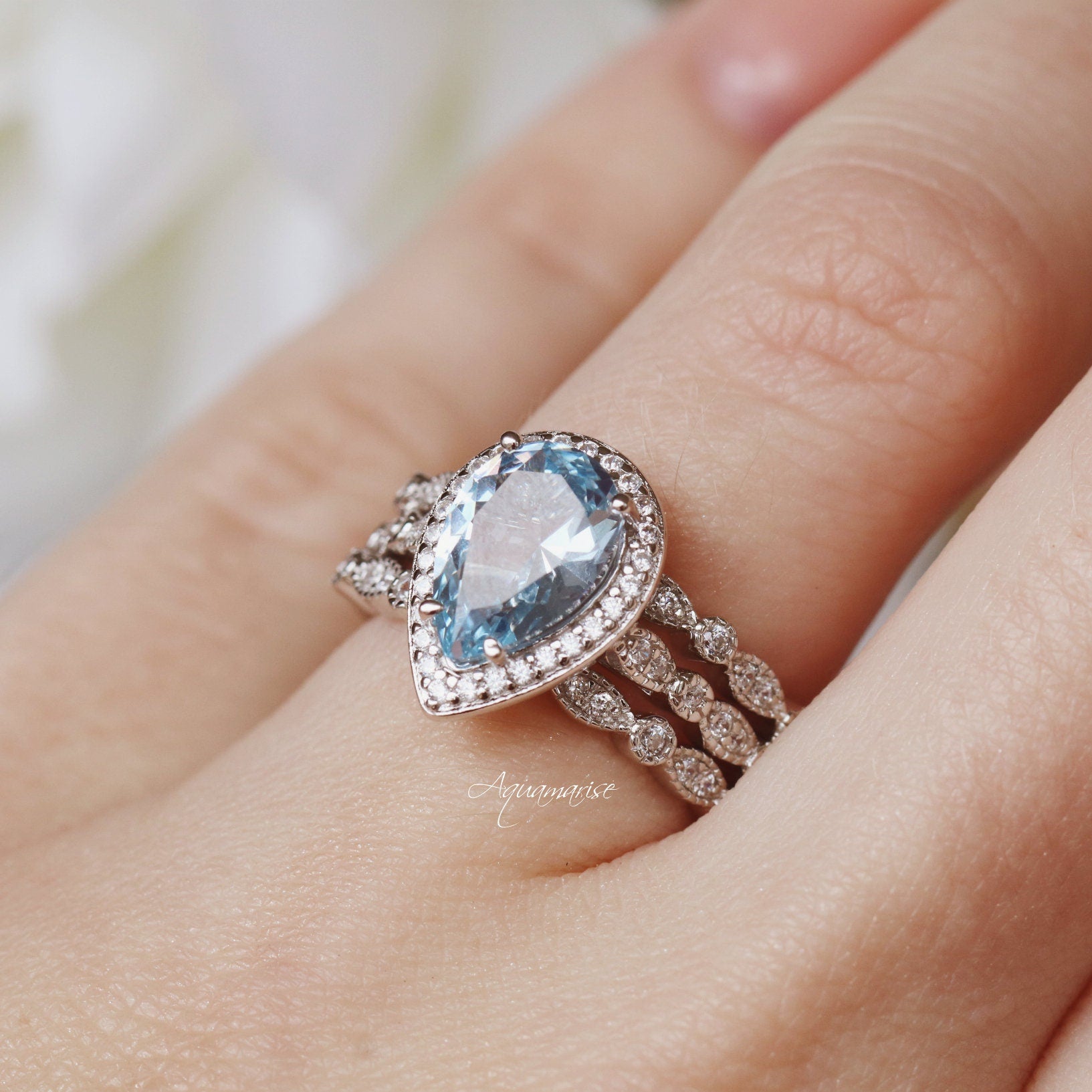 Exquisite Aquamarine Gemstone Ring in Sterling Silver - Elegant Jewelry for Women, Perfect for Weddings, Anniversaries & Special Occasions