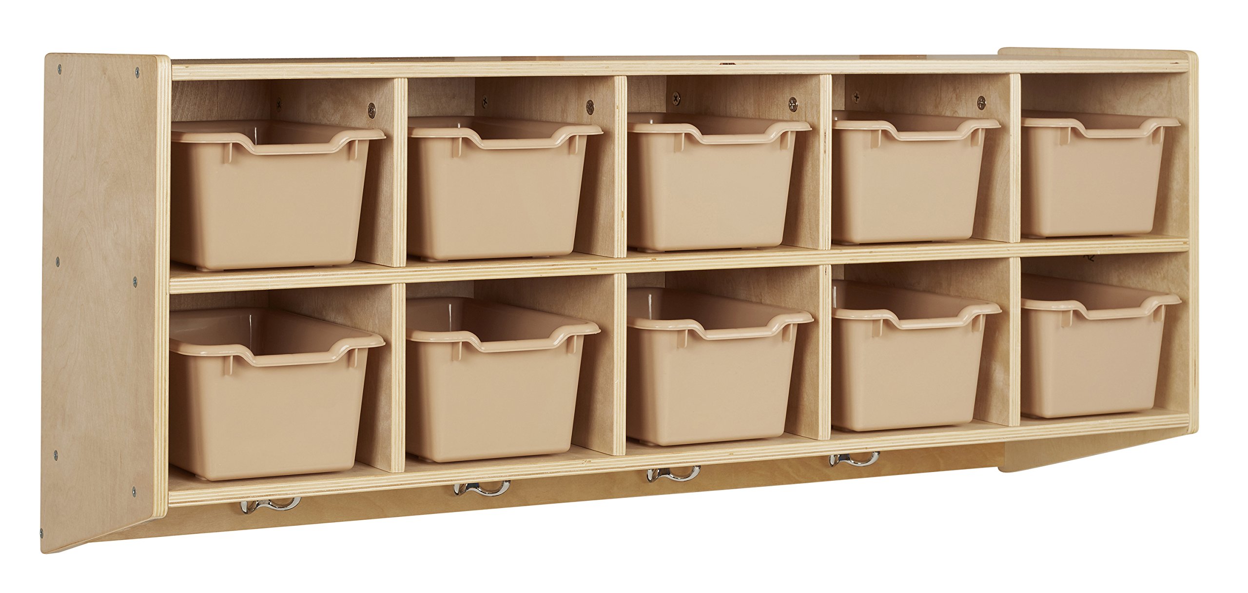 ECR4Kids 10-Section Hanging Coat Locker with Scoop Front Storage Bins - Natural Sand Color Cubby Organizer for School, Daycare & Home Entryway Storage Solutions