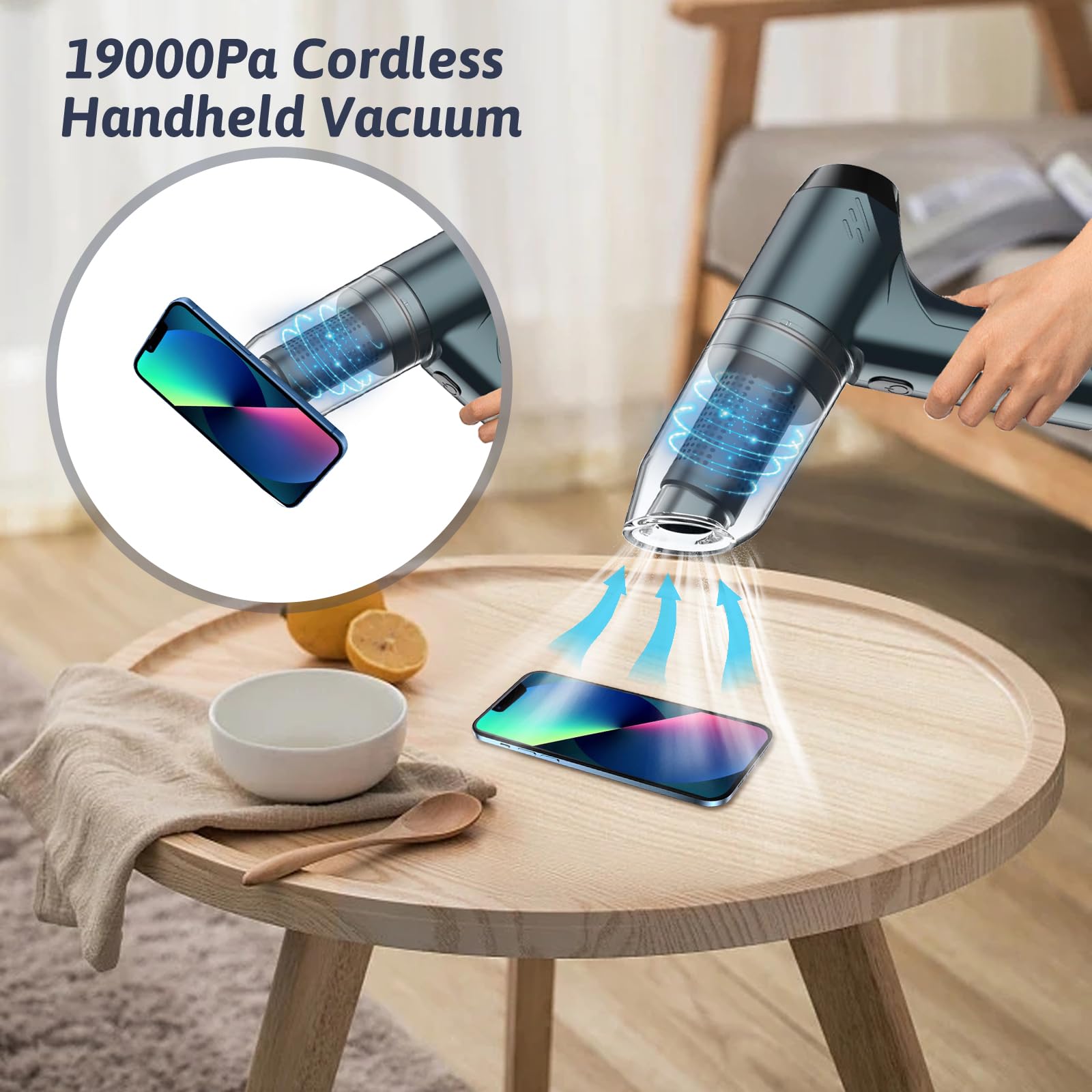 **19000Pa Cordless Handheld Car Vacuum Cleaner & Blower - 3-in-1 Dust Buster, Air Blower & Hand Pump - High Power Brushless Motor for Car, Home & RV Cleaning**    *(Perfect for Cleaning Car Seats, Pet Hair, Dust, Crumbs & Inflating Air Mattresses or Pool Toys)*