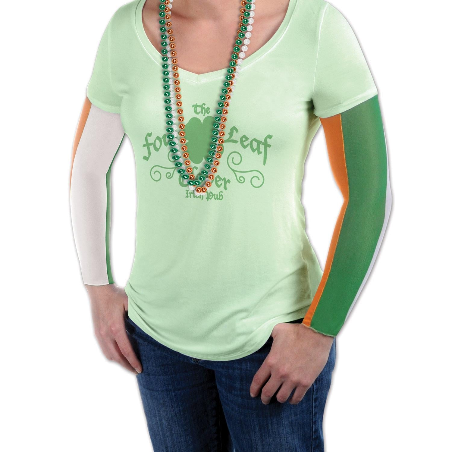 12 Pair Beistle Irish Party Sleeves - Shamrock Printed St. Patrick's Day Arm Bands for Festive Celebrations, Parades & Irish Themed Parties