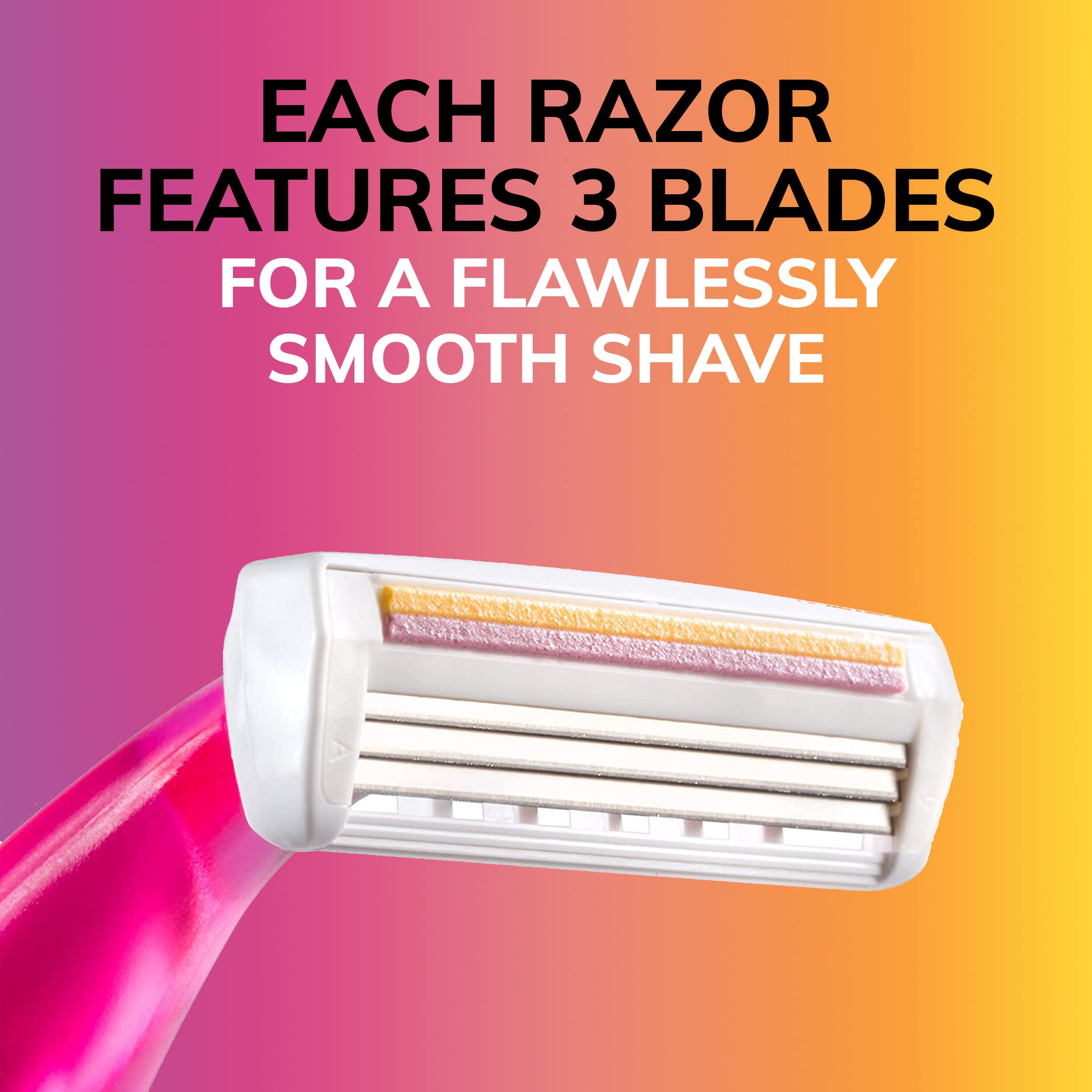BIC Soleil Smooth Colors Women's Disposable Razors - 3 Blades with Aloe Vera & Vitamin E Lubricating Strip - 14 Count or 10 Count Pack - Perfect for Travel, Gym & Smooth Shaving at Home