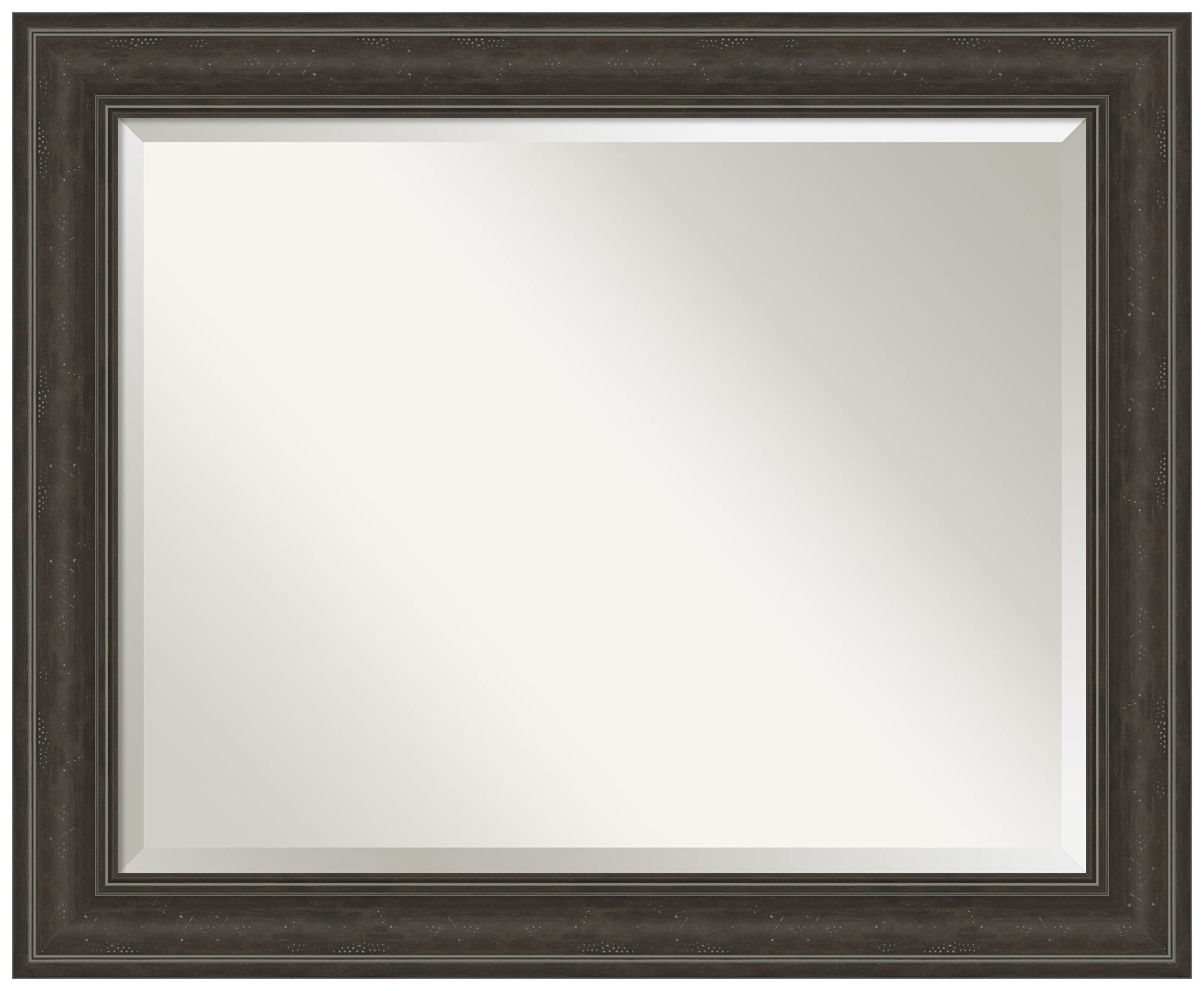 Amanti Art 28x34 Inch Brown Wall Mirror with Beveled Edge - Traditional Shipwreck Greywash Rectangle Bathroom & Living Room Decor - Hangs Horizontally or Vertically - Perfect for Bathroom Vanity, Entryway, Bedroom & Wall Decor