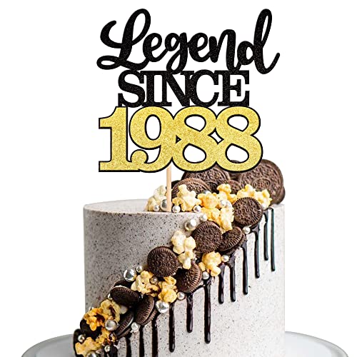 1 PCS Legend Since 1988 Glitter 35th Birthday Cake Topper - Happy 35th Birthday Cake Pick for Anniversary Party Decorations | Wedding, Birthday Celebration, Milestone Event Decor
