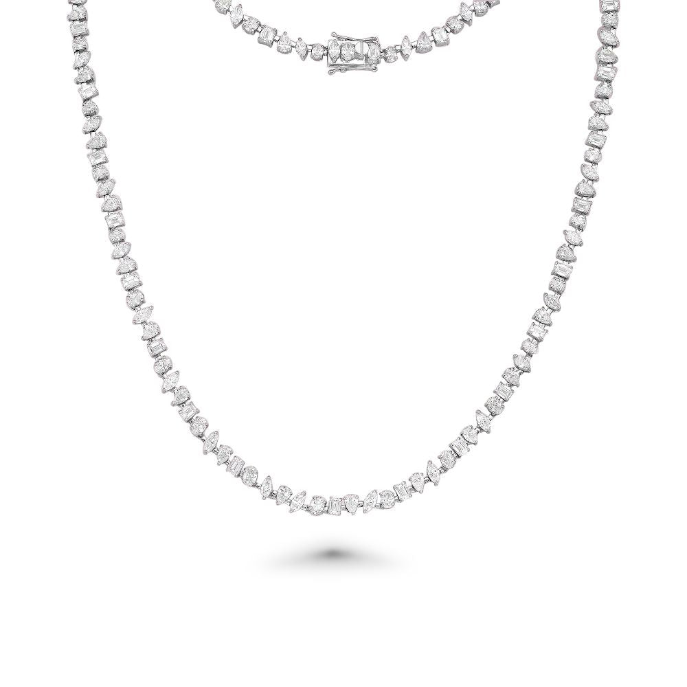 12.35ct Multi-Shape Diamond Necklace in 18K Gold - Elegant Statement Jewelry for Weddings, Anniversaries & Special Occasions