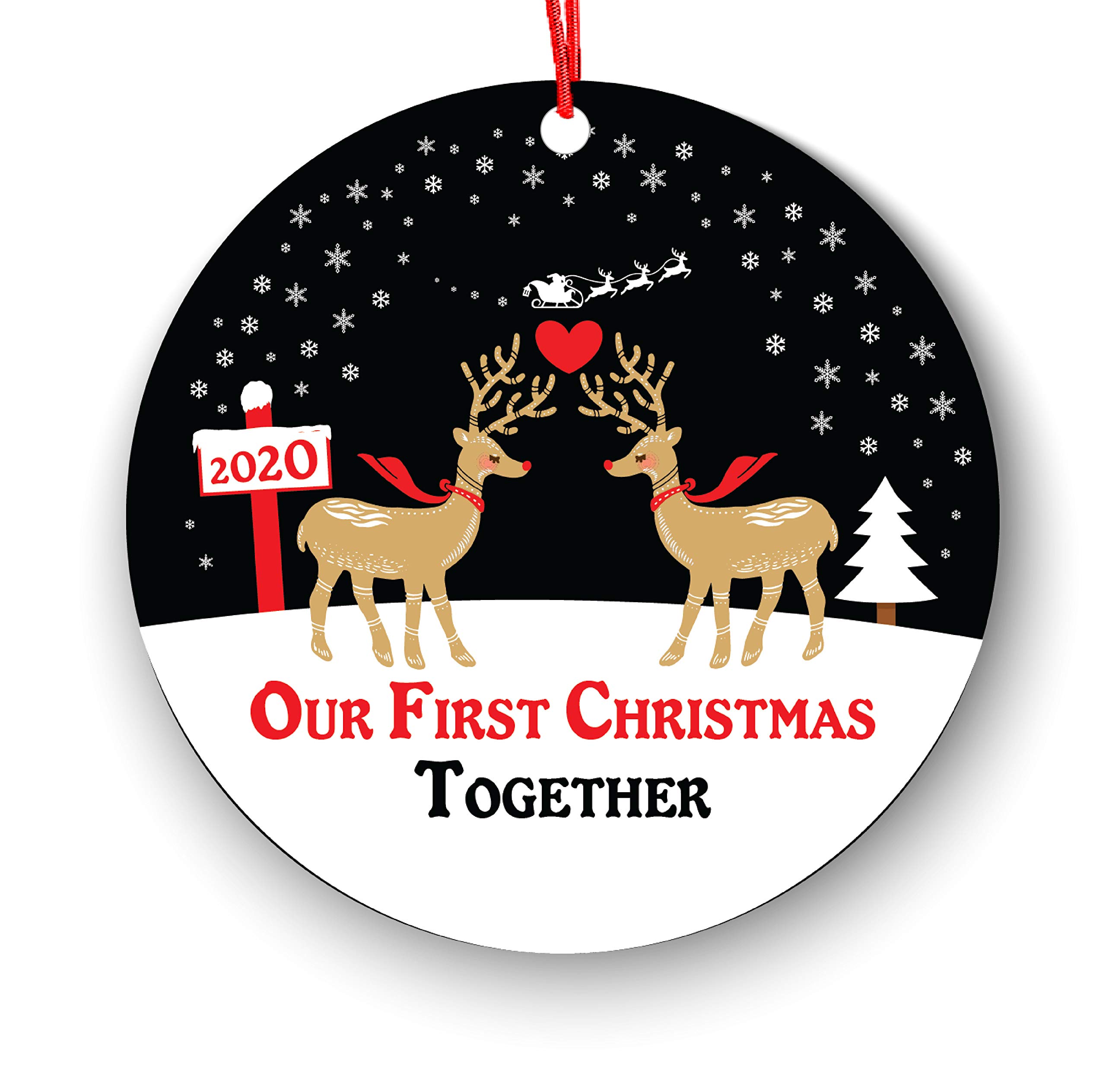 Our First Christmas Together 2019 Ornament - LGBTQ+ Love is Love Holiday Decor - Same Sex Couple Keepsake - Pride Reindeer Christmas Tree Decoration - Perfect for Newlyweds, Anniversaries & LGBTQ+ Celebrations
