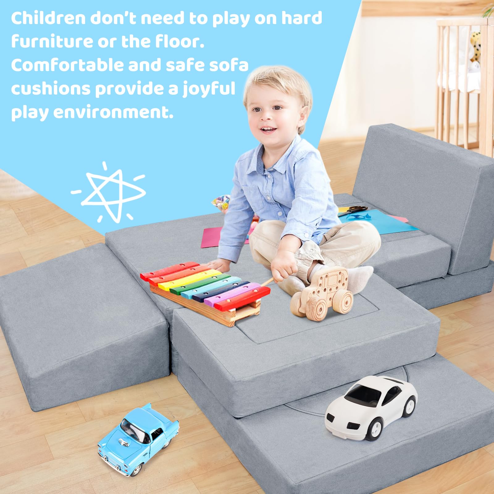 11-Piece Kids Play Couch Set - Premium Toddler Sofa for Children & Teens - Soft Play Furniture for Bedroom, Playroom & Living Room - Perfect Gift for Creative Boys & Girls - Great for Reading Nooks, Fort Building & Imaginative Play