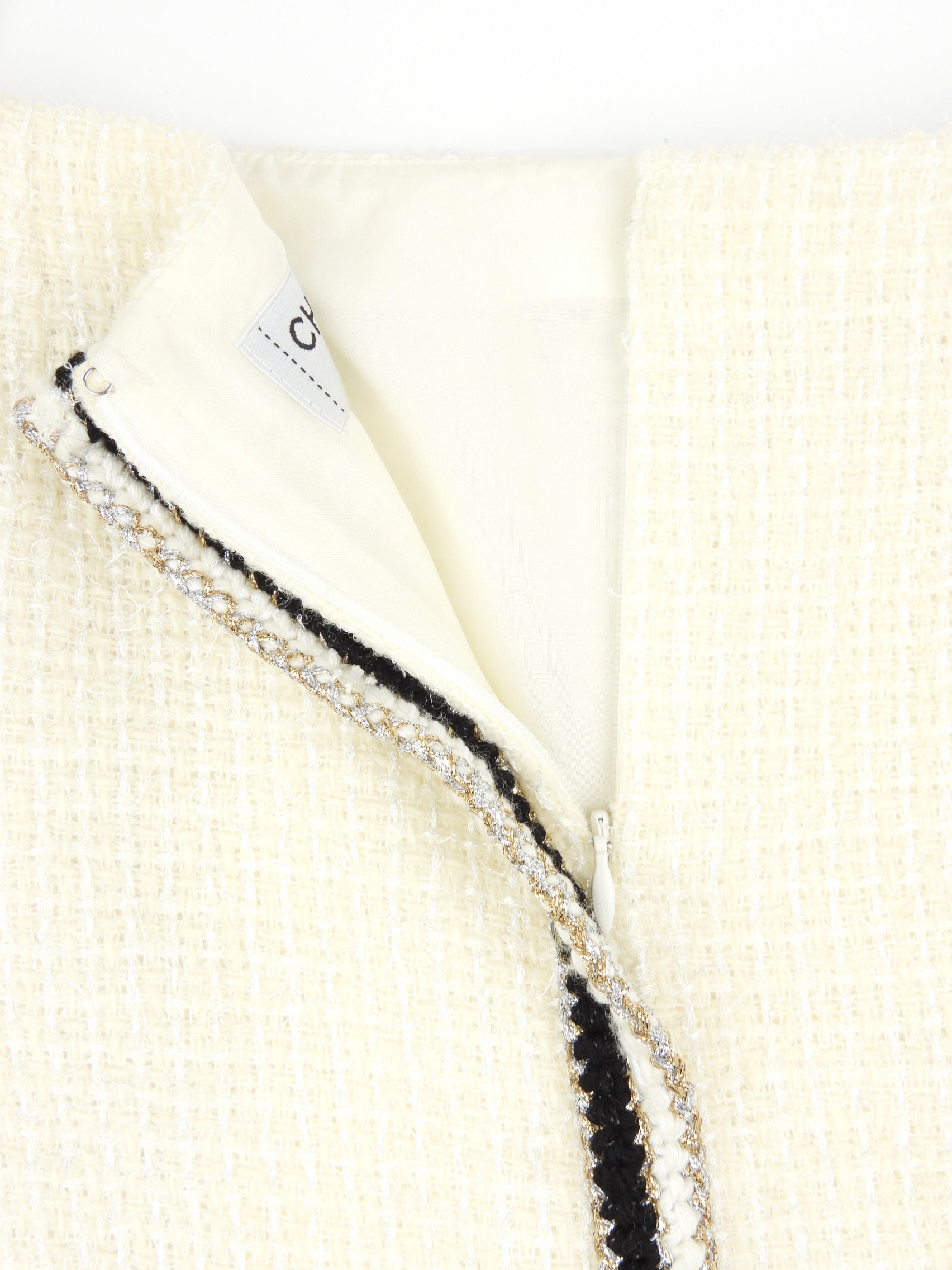 Chanel 20A Black Cream Gold Wool Tweed Double Breasted Jacket Skirt Suit Set FR38 | Luxury Women's Fashion Outfit for Business Meetings & Special Occasions