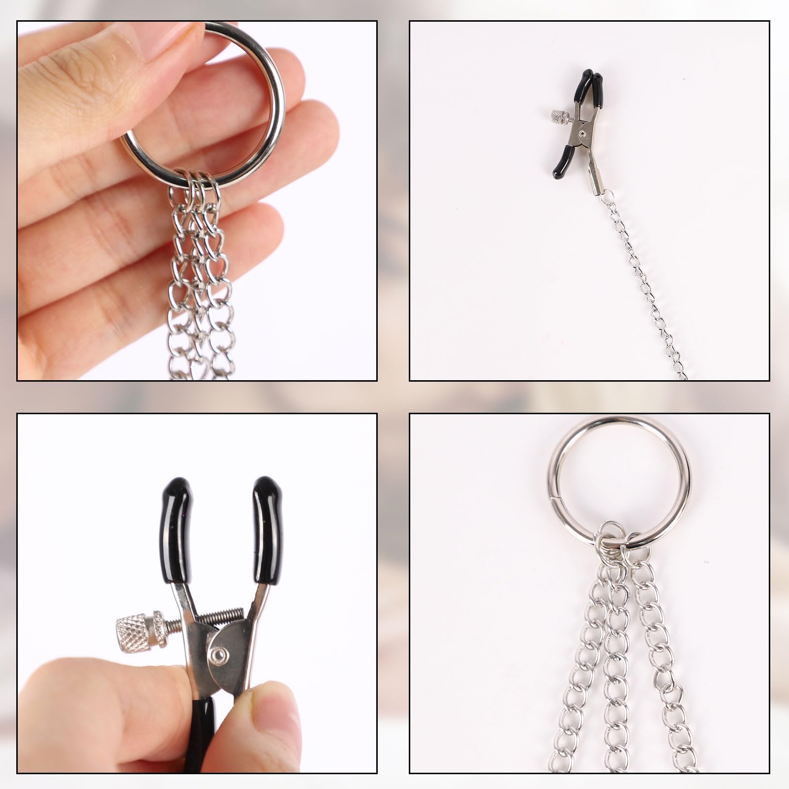 Adjustable Non-Piercing Metal Nipple Clamps & Clit Clamps Set with Chain - BDSM Adult Sex Toys for Couples, Sensual Play & Spice Up Your Intimate Moments - Perfect for Valentine's Gifts & Role Play Scenes
