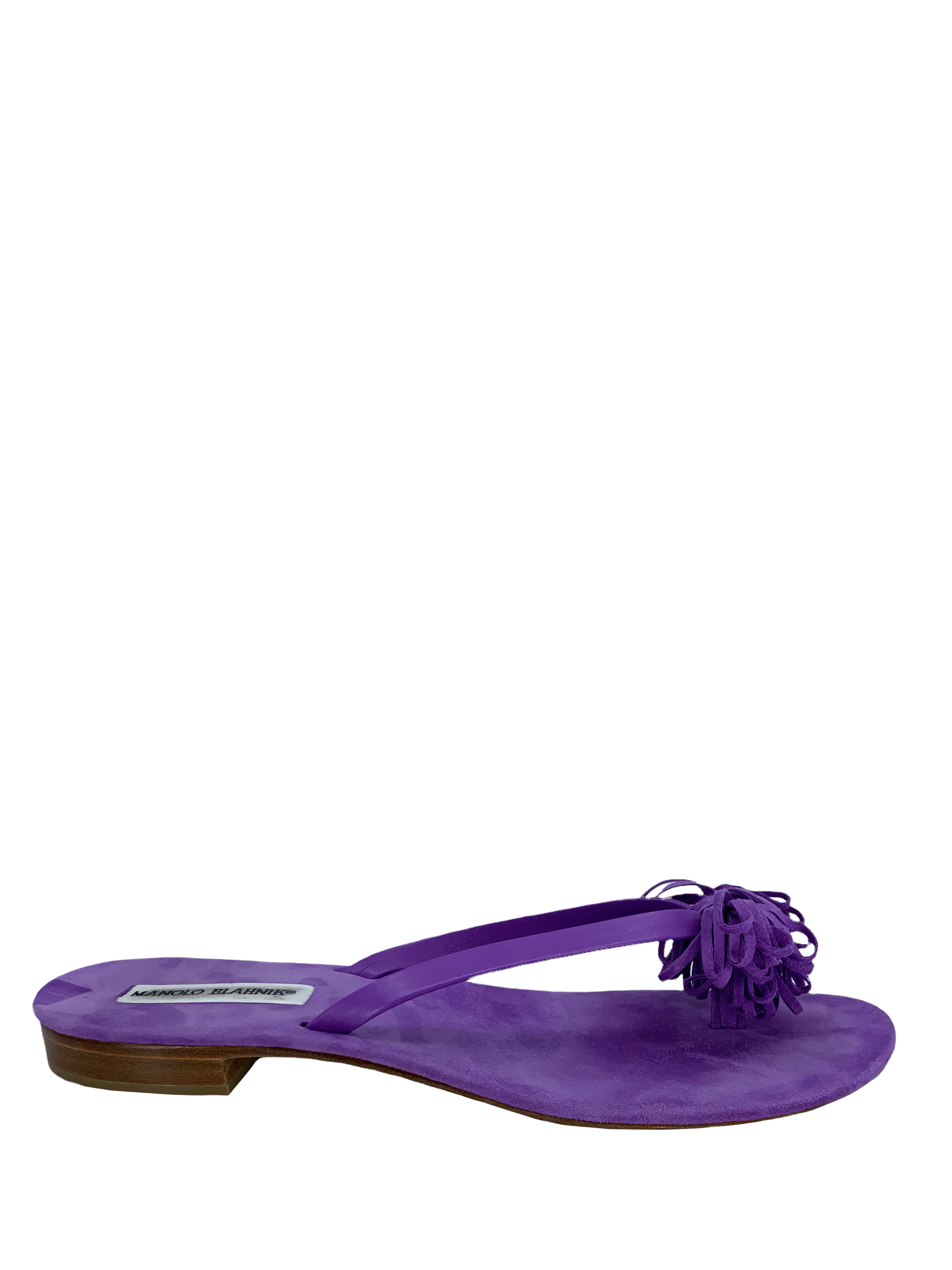 Manolo Blahnik Suede Tassel Thong Sandals for Women - Size 11 | Comfortable Summer Flip Flops for Beach, Pool & Casual Outings