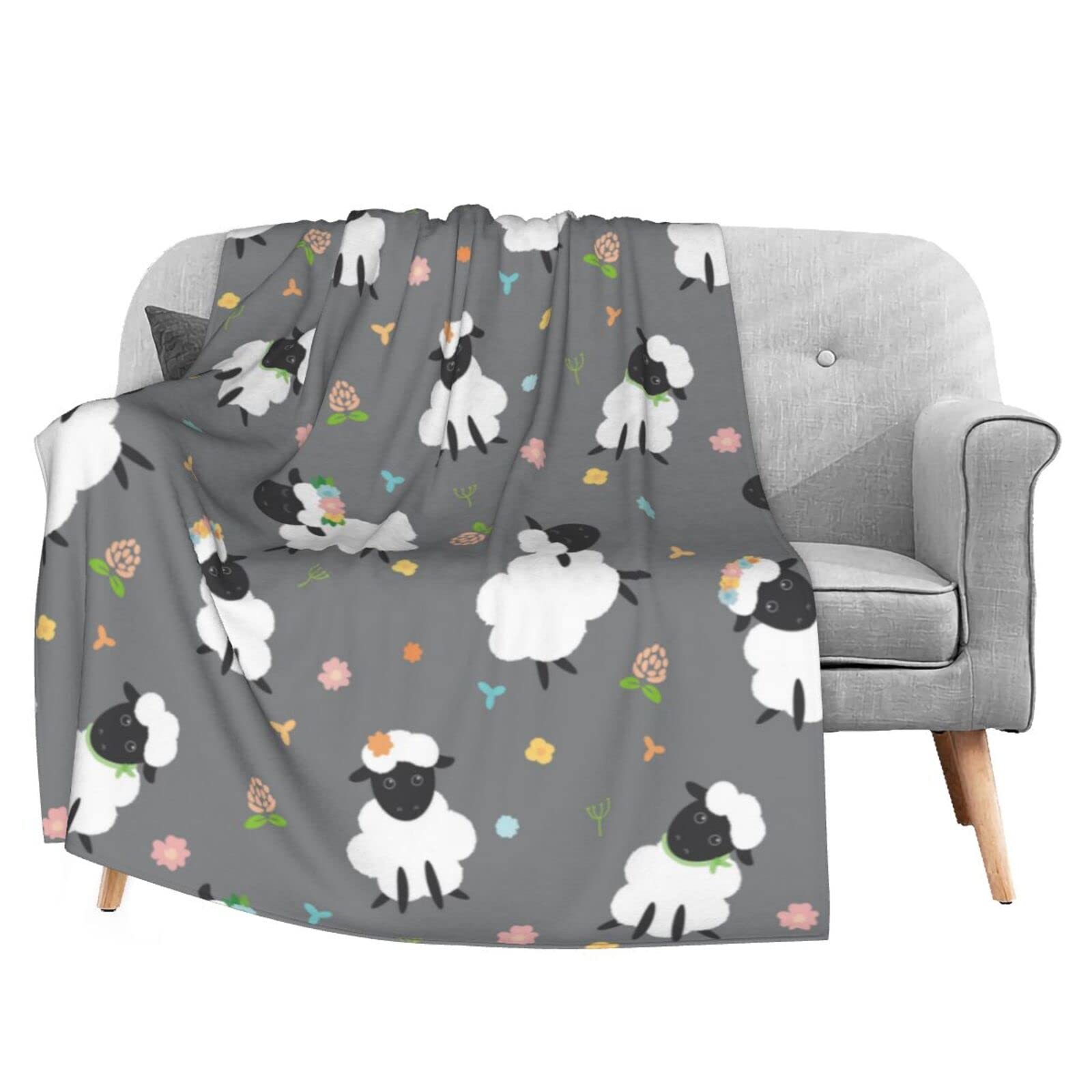 Soft Flannel Twin Size Blanket - Cute Sheep Lambs Plush Warm Bed Blanket for Kids & Adults | Cozy Microfiber Throw Blanket (60x80 Inches) for Couch, Sofa, Bedroom & Winter Nights