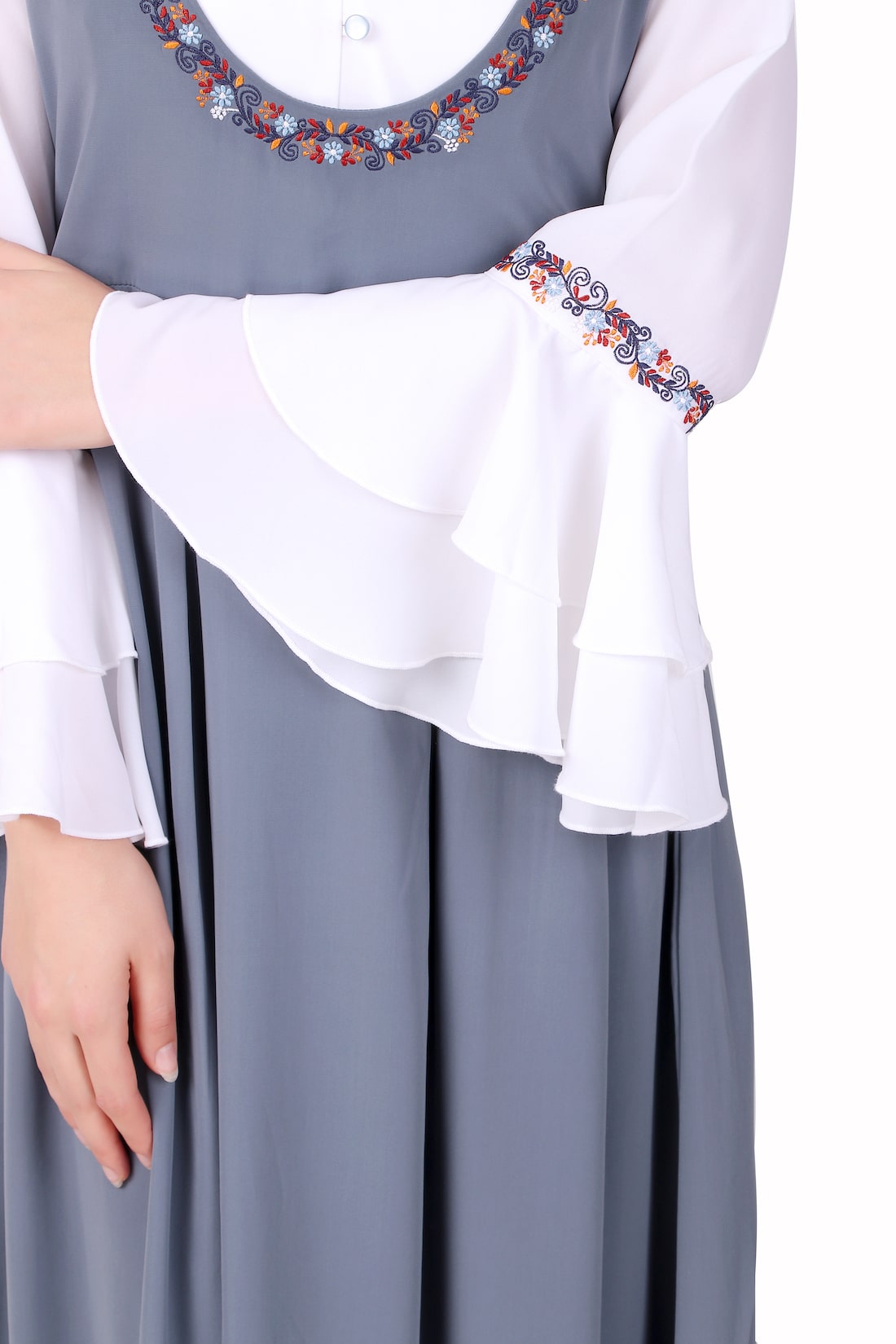 Elegant Dual Color Embroidered Abaya Dress - Stylish Dungaree Look for Women | Perfect for Casual Wear, Parties & Special Occasions