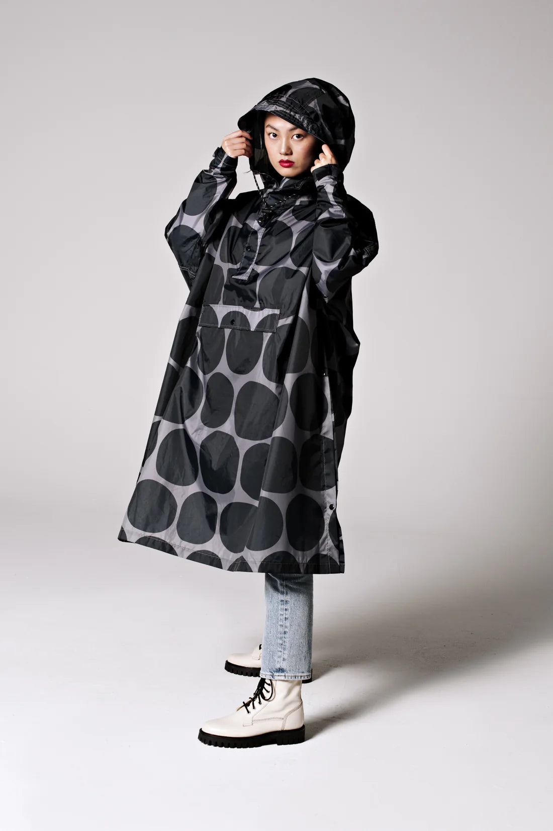 Black Polka Dot Rain Poncho - Waterproof Lightweight Hooded Raincoat for Women & Men - Perfect for Outdoor Activities, Hiking, Camping & Festivals