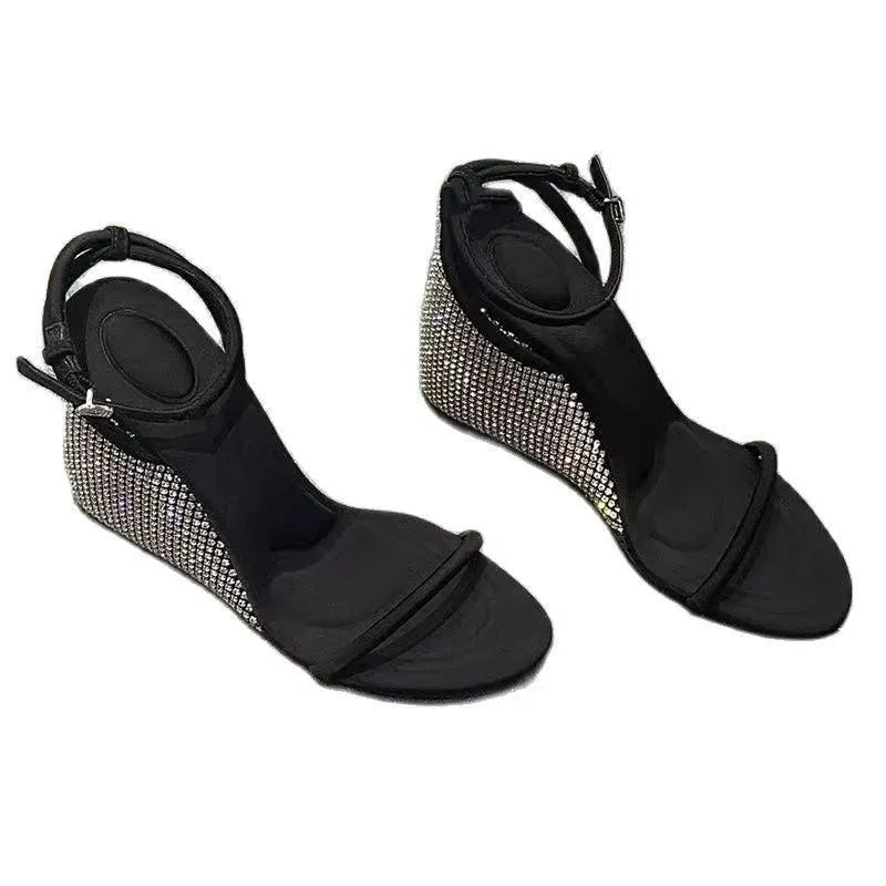 Rhinestone Strap Wedge Sandals for Women - Comfortable Summer Beach Wedding Party Shoes | Perfect for Outdoor Events, Vacations & Date Nights