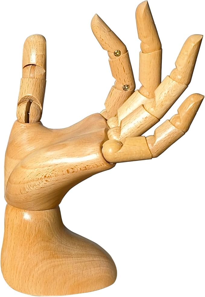 Professional Wooden Hand Mannequin for Nail Art & Drawing - Left Female Hand Model - Perfect for Artists, Nail Technicians & Photography Props