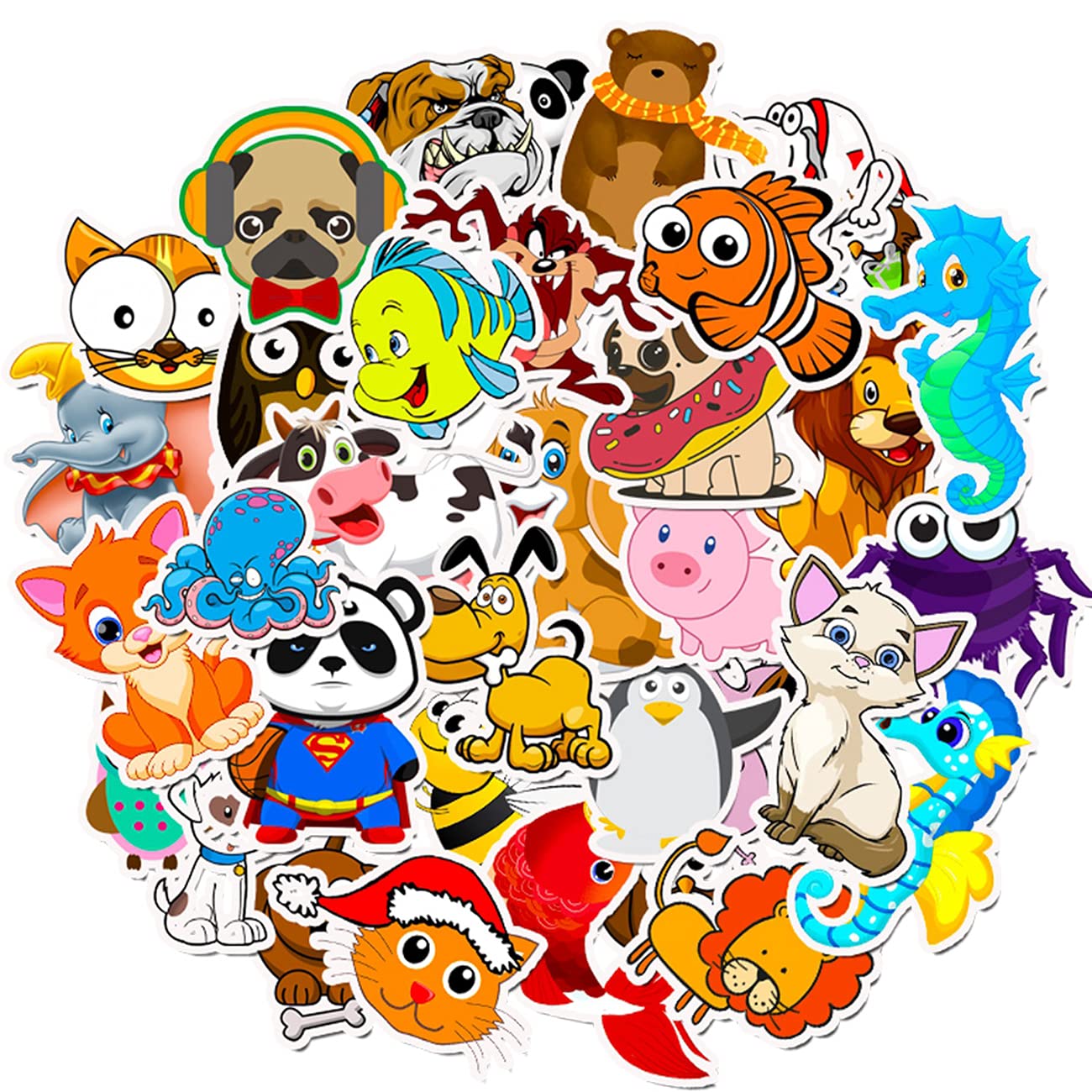 50pcs Cute Animal Stickers Decals - Waterproof Vinyl Stickers for Kids Teens Adults - Perfect for Water Bottles, Laptops, Skateboards & Guitars - Fun Cartoon Decals for School, Office & Home Decor