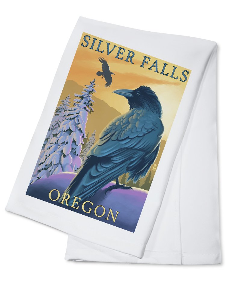 100% Cotton Tea Towel - Silver Falls State Park Oregon Raven Design | Decorative Hand Towel for Kitchen & Home | Perfect for Dish Drying, Gift Giving & Farmhouse Decor