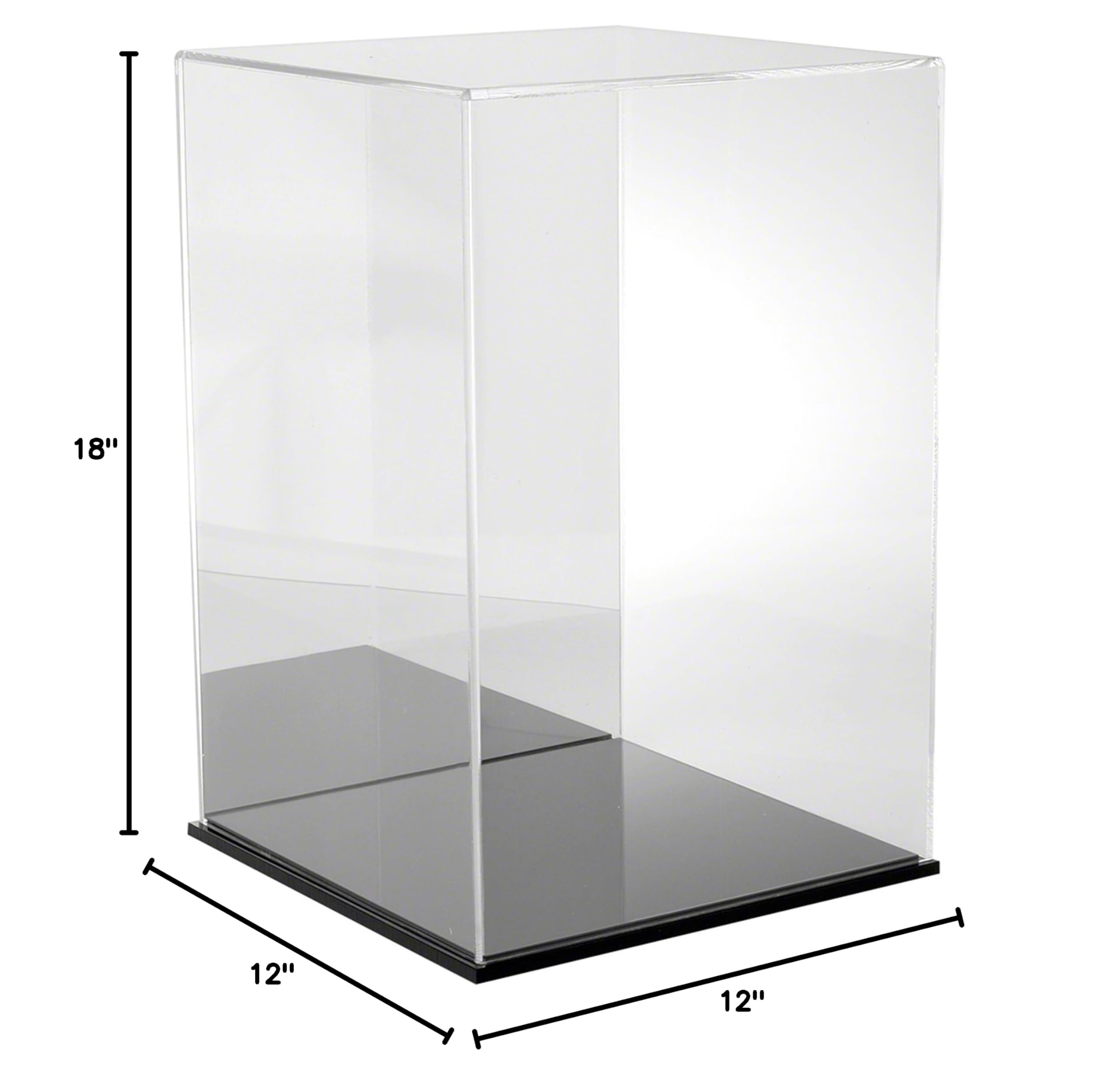 Plymor 12x12x18 Inch Clear Acrylic Display Case with Black Base & Mirror Back - Perfect for Collectibles, Awards, and Retail Product Showcase
