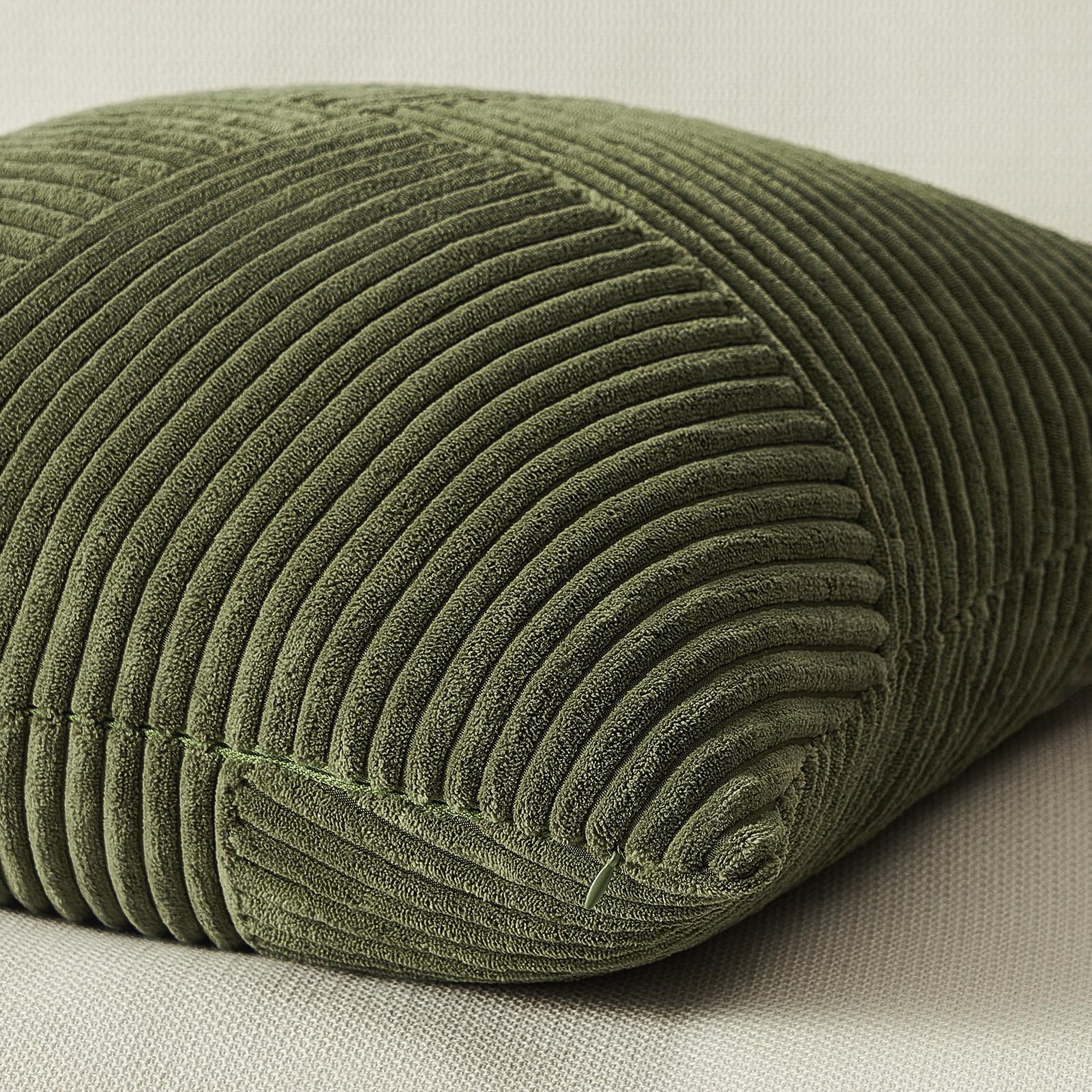 Topfinel Olive Green Decorative Throw Pillow Covers Set of 2 - 18x18 Inches (45x45 cm) Soft Corduroy Striped Patchwork Cushion Cases for Couch, Bed, Sofa - Boho Aesthetic Home Decor - Perfect for Living Room, Bedroom & Cozy Reading Nook