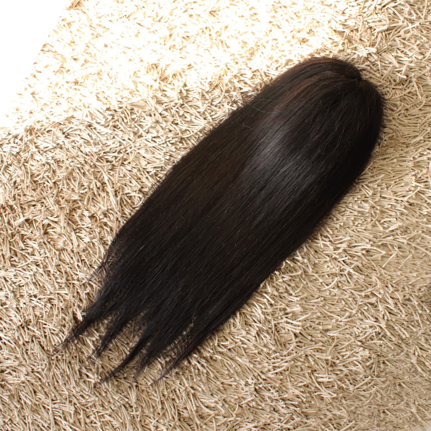 Majik Monofilament Human Hair Topper for Women & Girls - 9x6 Inch Black Hair Patch - 16-18 Inch Length - Natural Look for Thinning Hair - Includes Free Hair Brush with Clips - Perfect for Daily Wear & Special Occasions