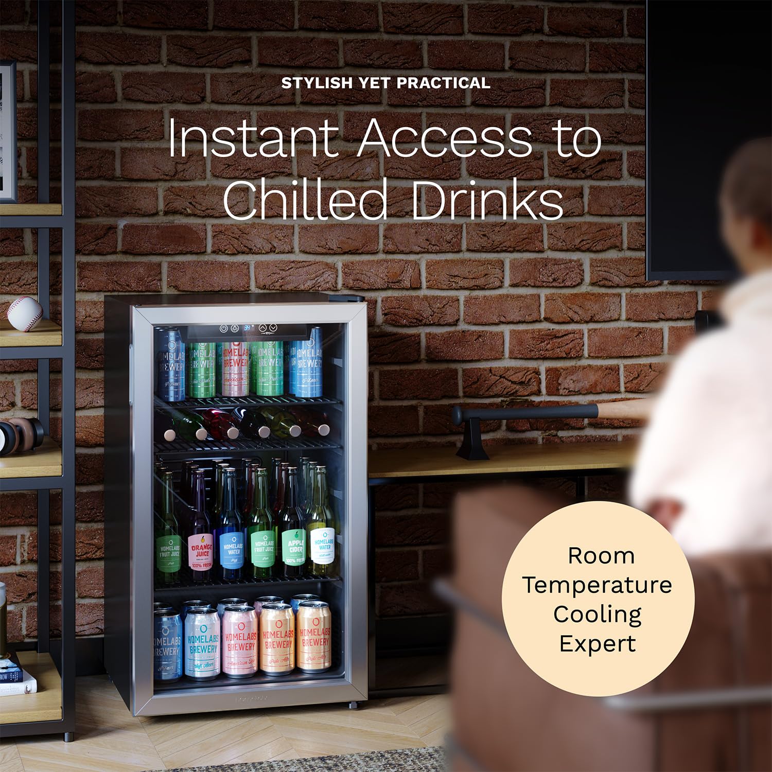 hOmeLabs 120 Can Mini Beverage Refrigerator with Glass Door - Compact Drink Cooler for Soda, Beer & Wine - Adjustable Shelves for Office, Bar, Home or Dorm - Energy Efficient Small Fridge for Parties, Entertaining & Daily Use