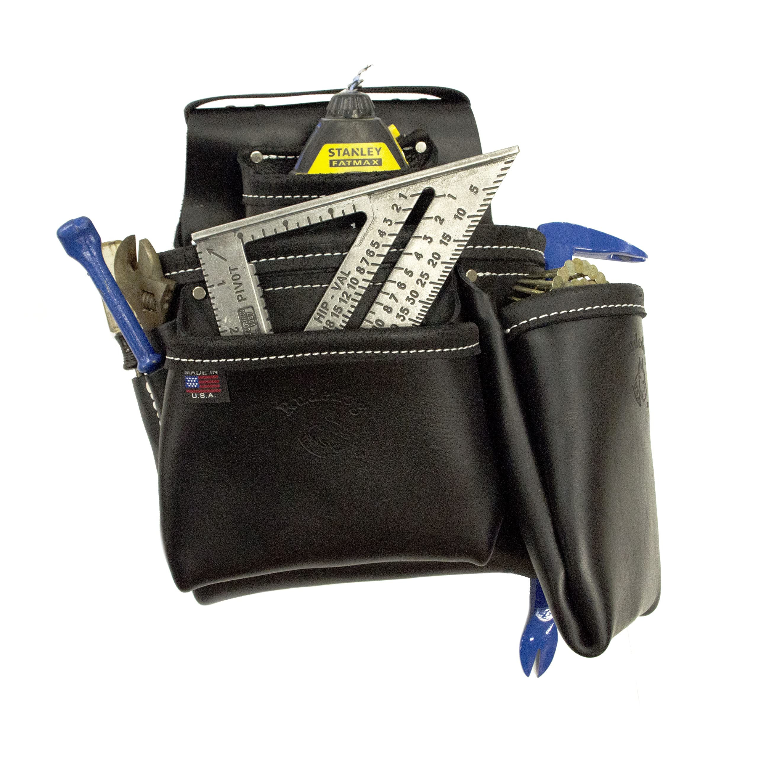 Premium Heavy-Duty Carpenter Leather Nail Bag with Long Pouch - Professional Tool Belt for Woodworking & Construction - Durable Workwear Accessory for Carpenters, Roofers & DIY Projects - RUDEDOG USA #1253
