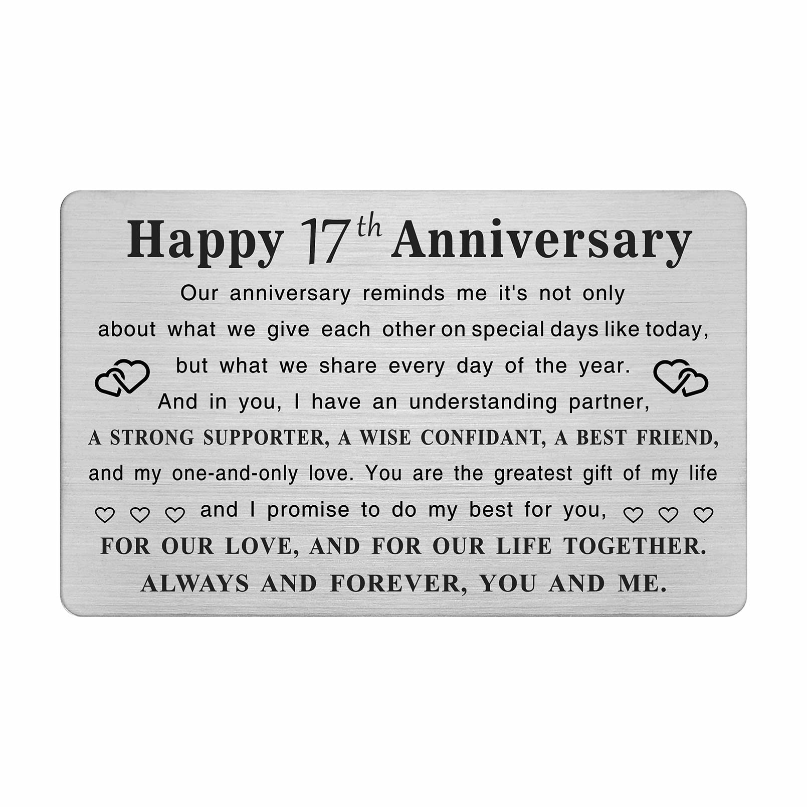 TGCNQ Metal Engraved 17 Year Anniversary Card - Elegant 17th Wedding Anniversary Gift for Husband, Wife, Couples - Romantic Keepsake for Him & Her - Perfect for Anniversary Decorations & Celebrations
