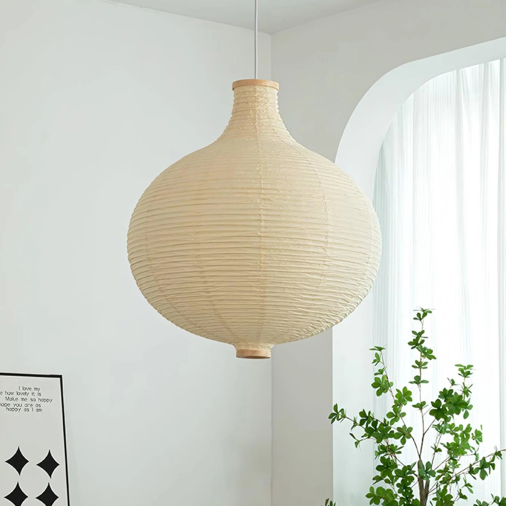 Handmade Washi Paper Pendant Lamp - Japanese Style Rice Paper Hanging Light for Living Room, Bedroom & Dining Room Decor